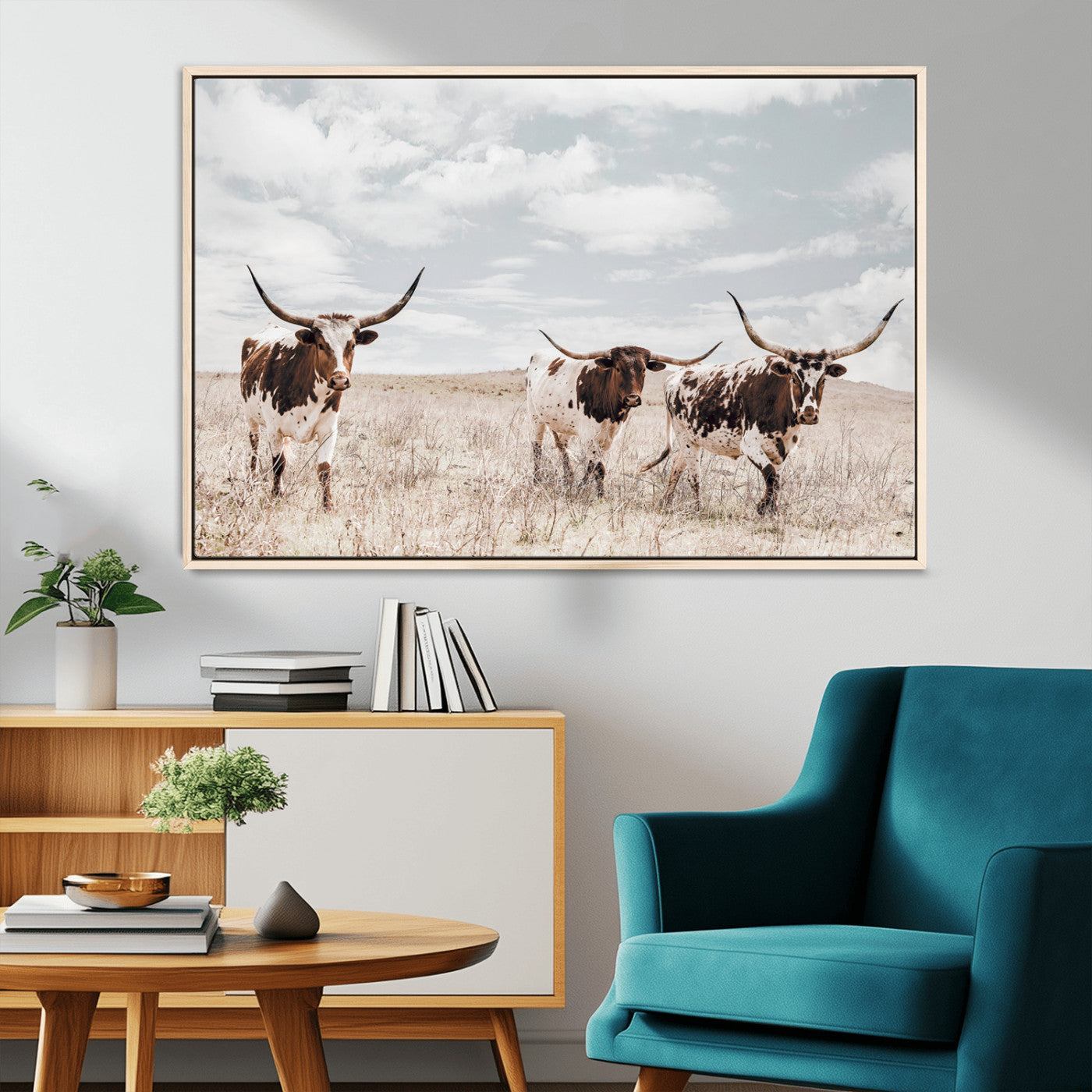 65621083-MGV-CV-36X24-Texas Longhorn Wall Art – Rustic Western Cattle Canvas Print, Southwestern Ranch Photography Decor for Living Room, Office,