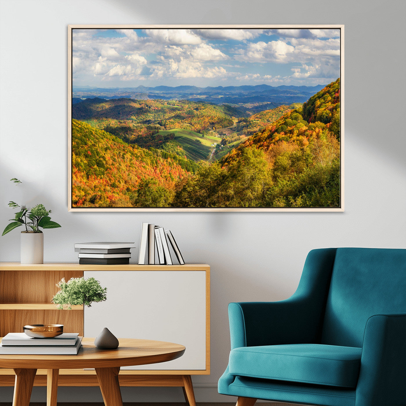 11486718-MGV-CV-36X24-Autumn Valley Landscape Wall Art – Scenic Fall Foliage Canvas Print, Colorful Forest Hills Artwork, Nature Inspired Mountain View