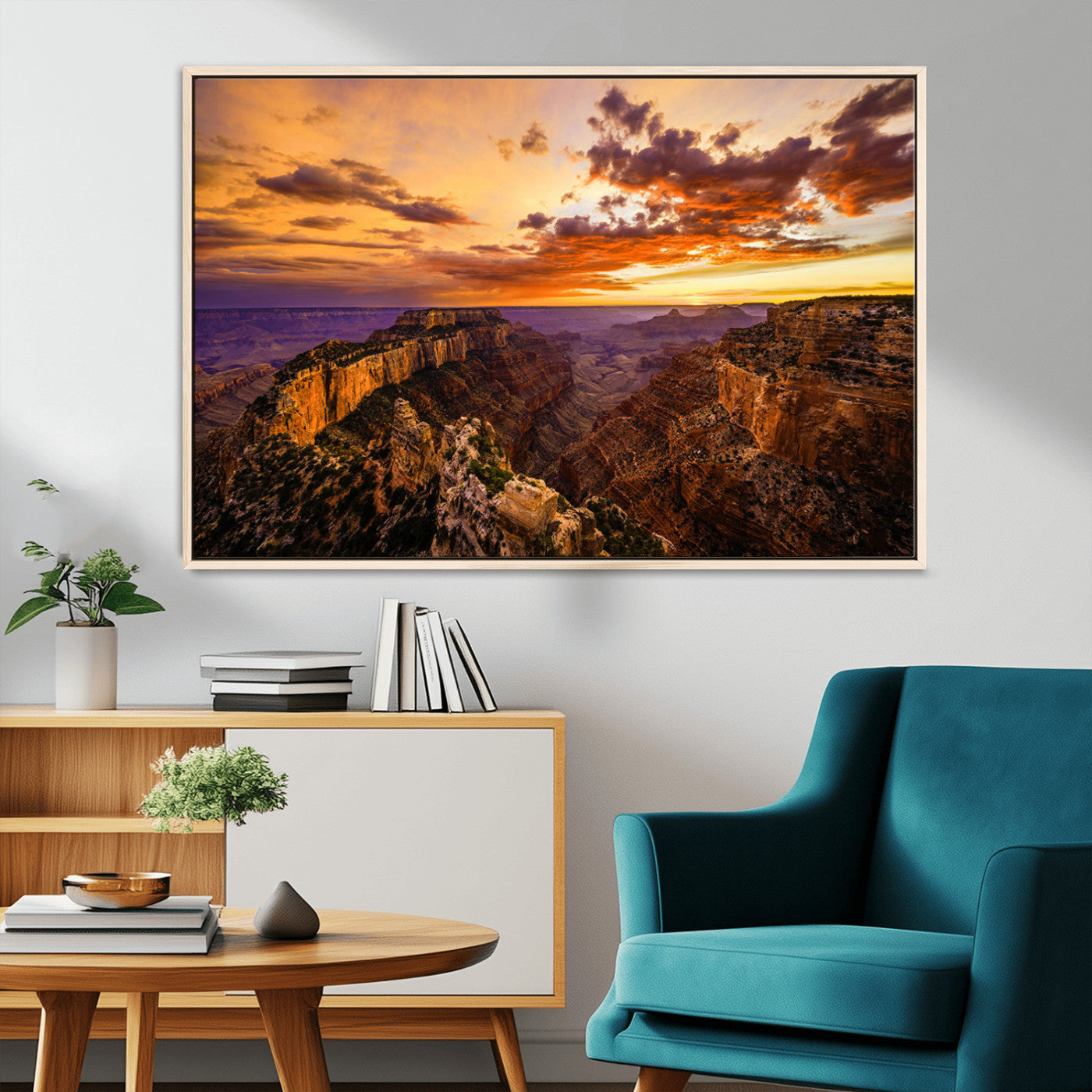 75573843-MGV-CV-36X24-Grand Canyon Sunset Wall Art – Panoramic Canyon Landscape Canvas Print, Dramatic Desert Cliffs Artwork, Nature Inspired Scenic