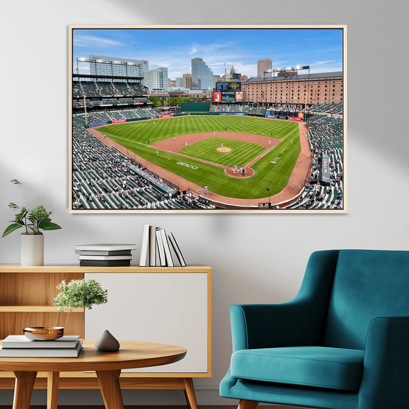 76426407-MGV-CV-36X24-Baseball Stadium Daytime – Panoramic Ballpark Canvas Wall Art, Sports Decor for Office, Man Cave, Game Room, Sports Bar, Baseball