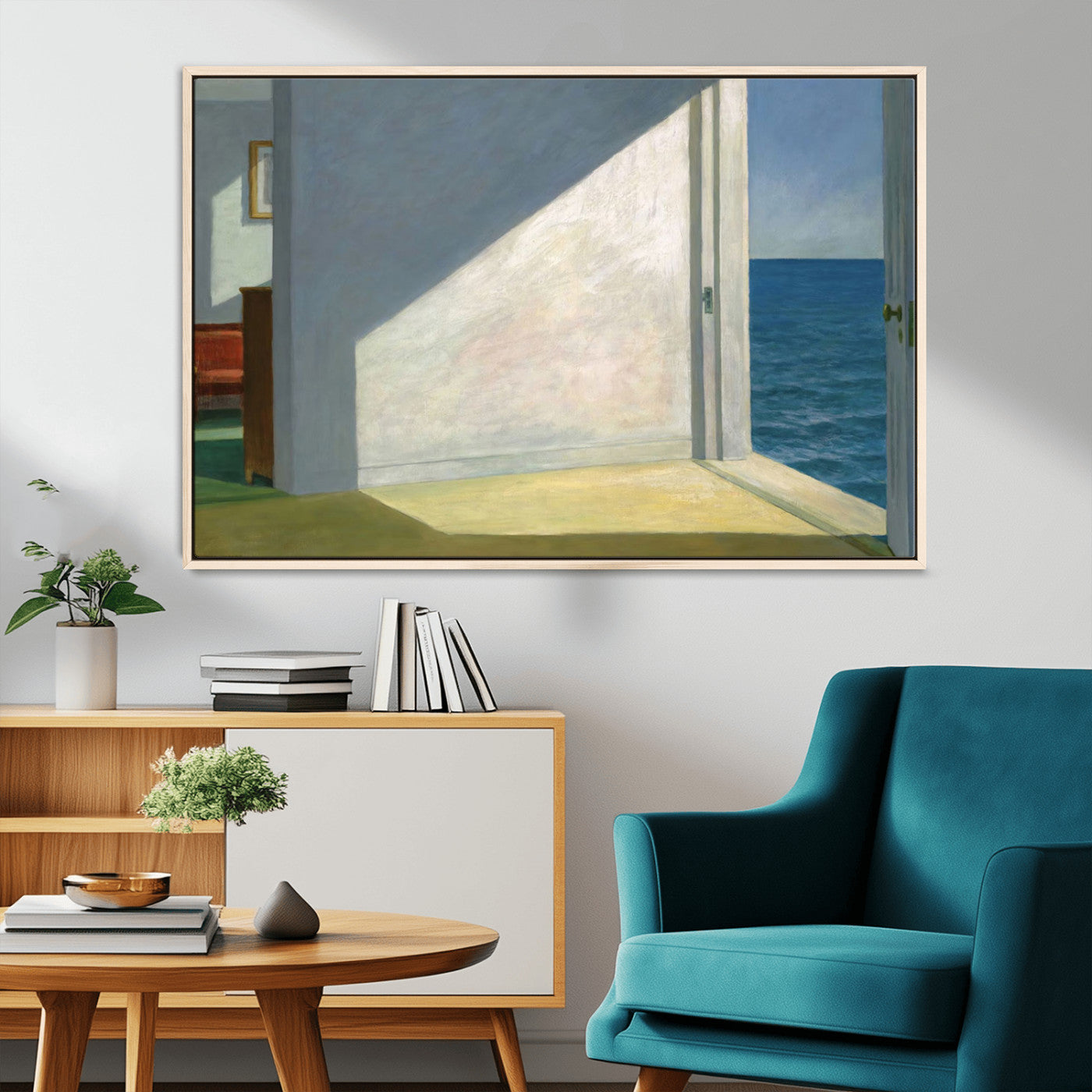 34188481-MGV-CV-36X24-Coastal Sunlight Wall Art – Minimalist Ocean View Canvas Print, Serene Beach House Inspired Decor for Bedroom, Living Room,