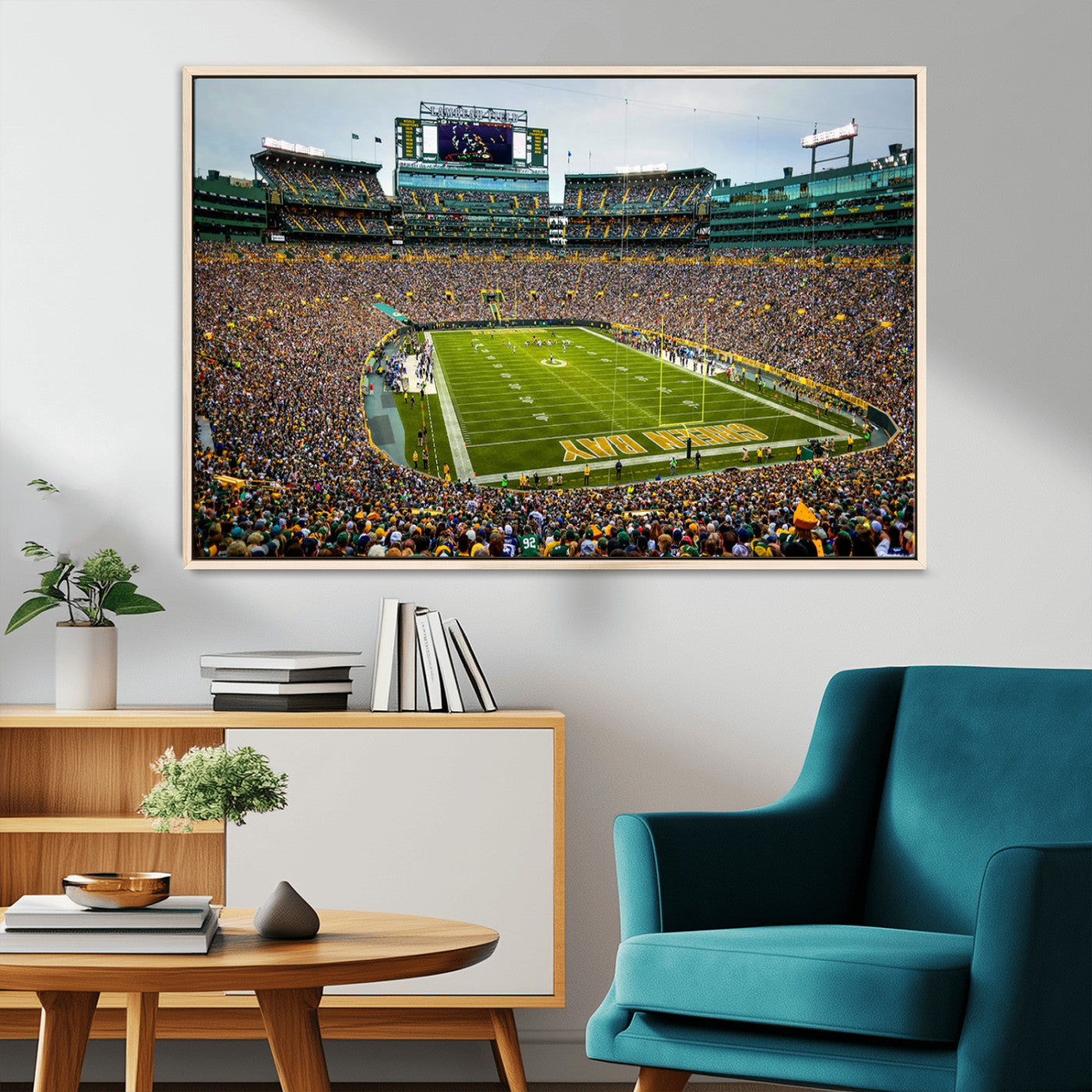 96617112-MGV-CV-36X24-Lambeau Field Wall Art – Green Bay Packers NFL Football Stadium Canvas Print – Game Day Crowd Sports Decor for Man Cave, Bar, or