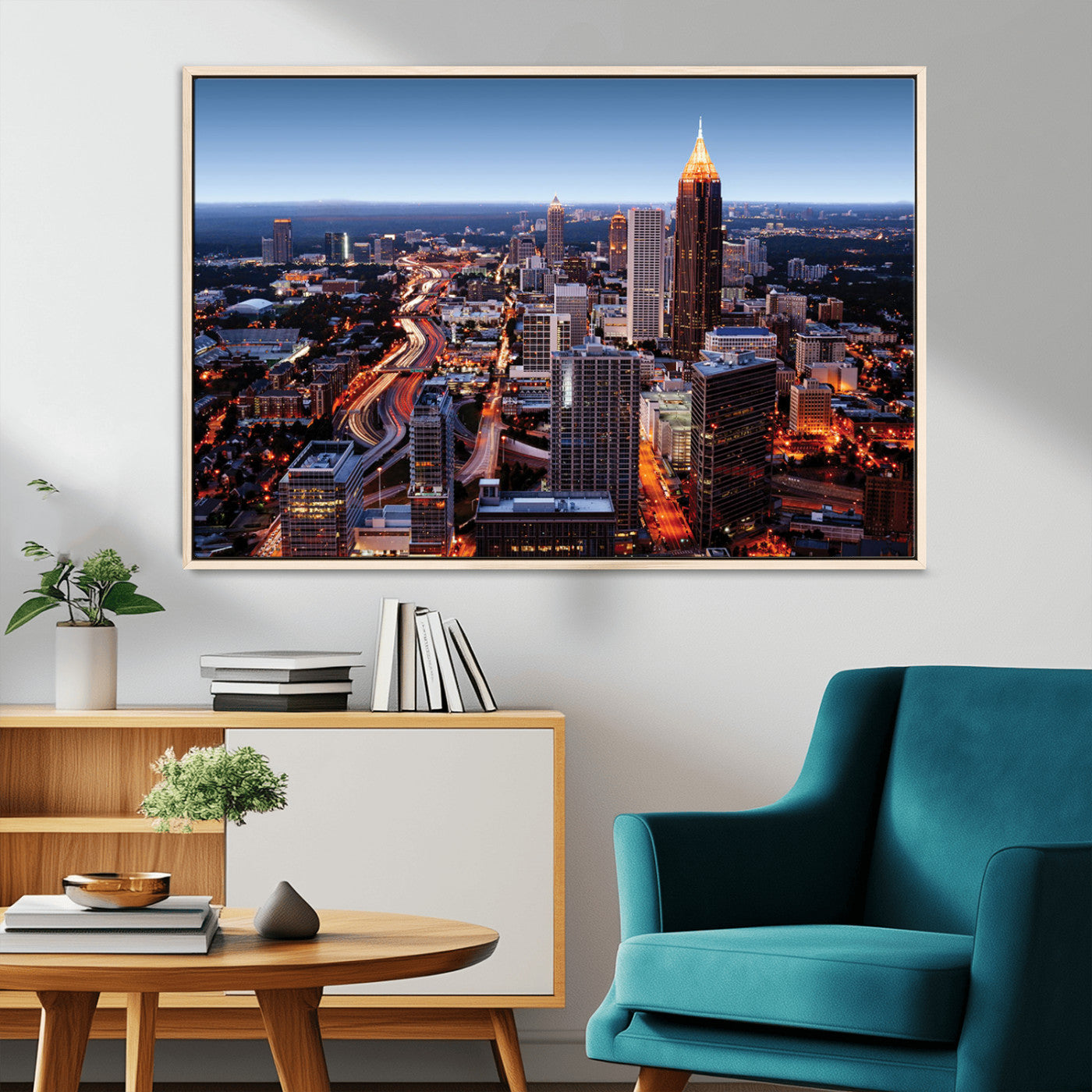 81886632-MGV-CV-36X24-Atlanta Skyline Wall Art – Vibrant City Lights Canvas Print, Modern Urban Cityscape Decor for Living Room, Office, or Apartment