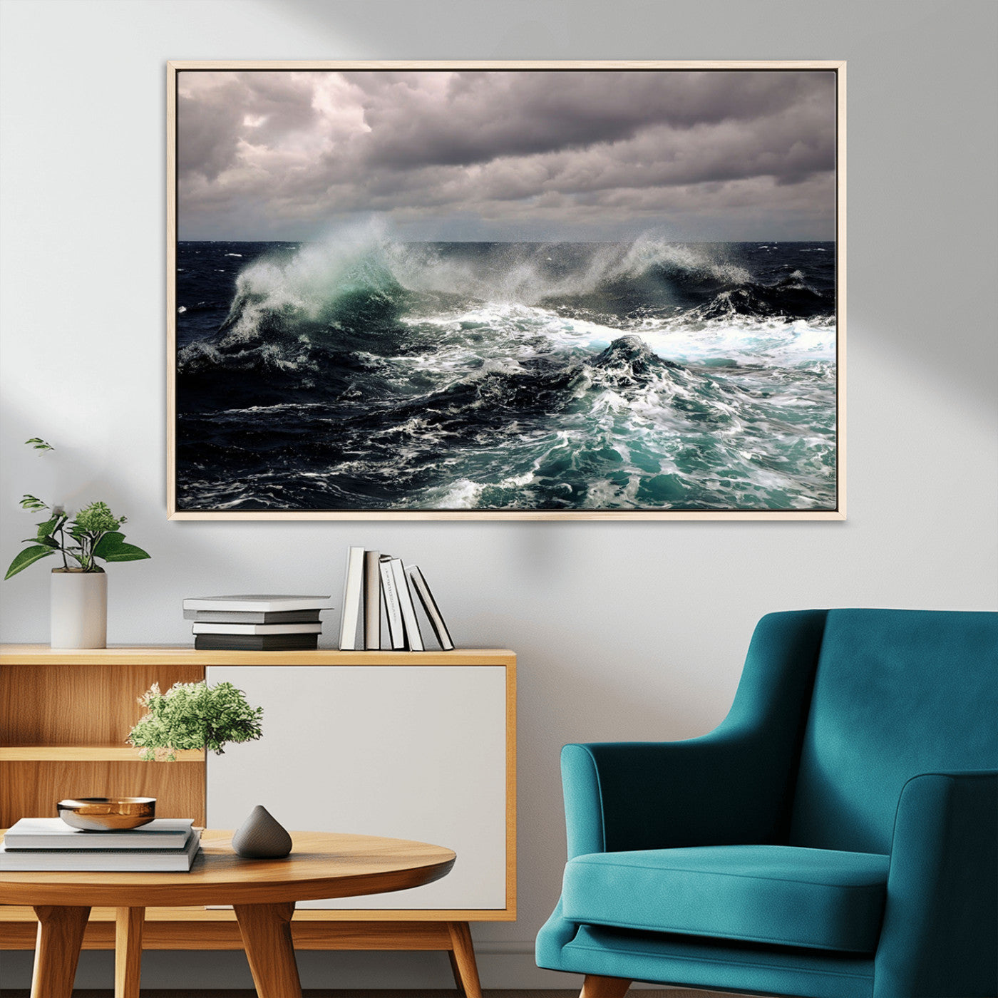 38622353-MGV-CV-36X24-Ocean Wave Wall Art – Dramatic Seascape Canvas Print with Stormy Sky and Crashing Sea, Bold Coastal Photography for Living Room,