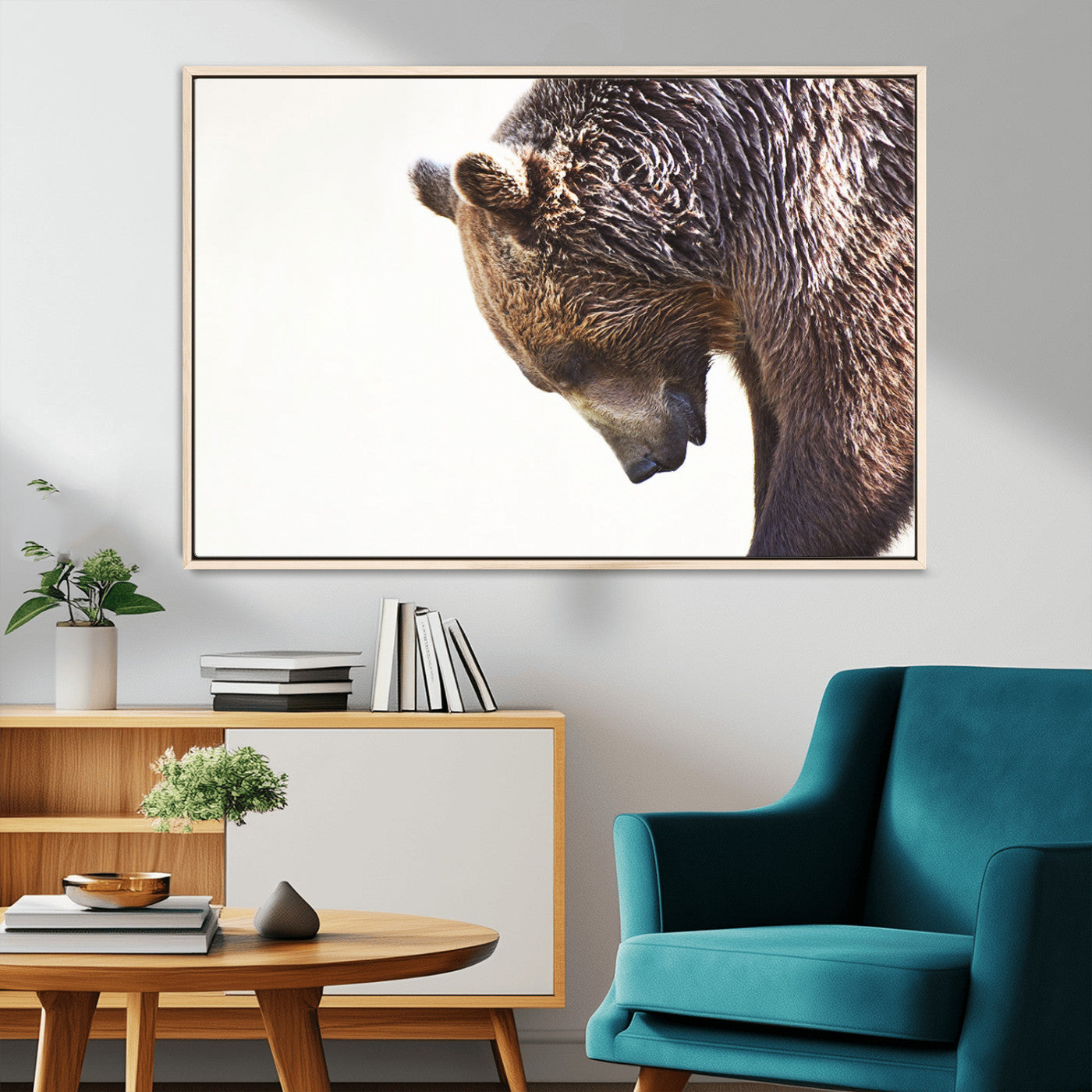 14405507-MGV-CV-36X24-Bear Wall Art – Wildlife Canvas Print with Rustic Animal Portrait and Minimalist Background, Nature Inspired Photography for