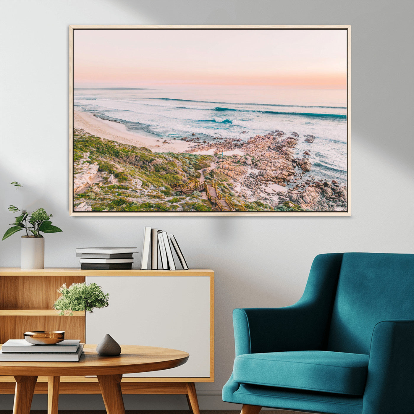 27332135-MGV-CV-36X24-Coastal Sunset Wall Art – Ocean Waves and Rocky Shore Canvas Print, Scenic Seaside Photography Decor for Bedroom, Living Room,