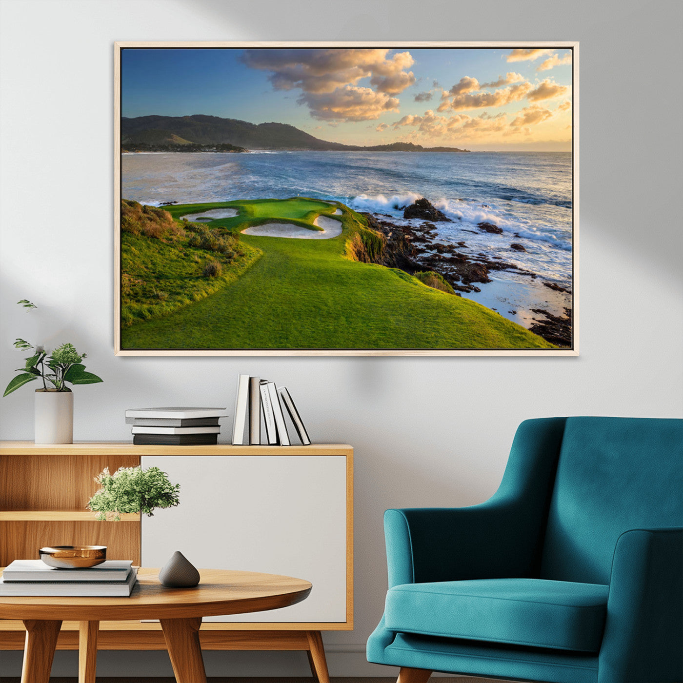 67486665-MGV-CV-36X24-Golf Course Wall Art – Pebble Beach Oceanfront Canvas Print, Coastal Fairway Photography Sports Decor for Living Room, Office, Man