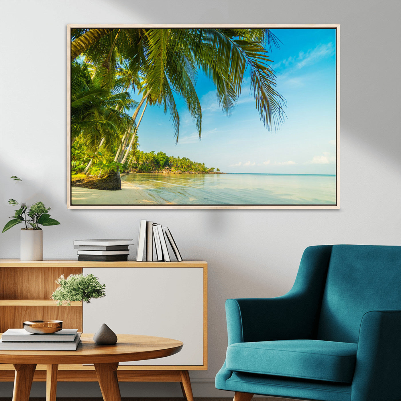 65056721-MGV-CV-36X24-Tropical Beach Wall Art – Palm Tree Coastal Photography Print, Relaxing Ocean Paradise Landscape, Island Seascape Home or Office