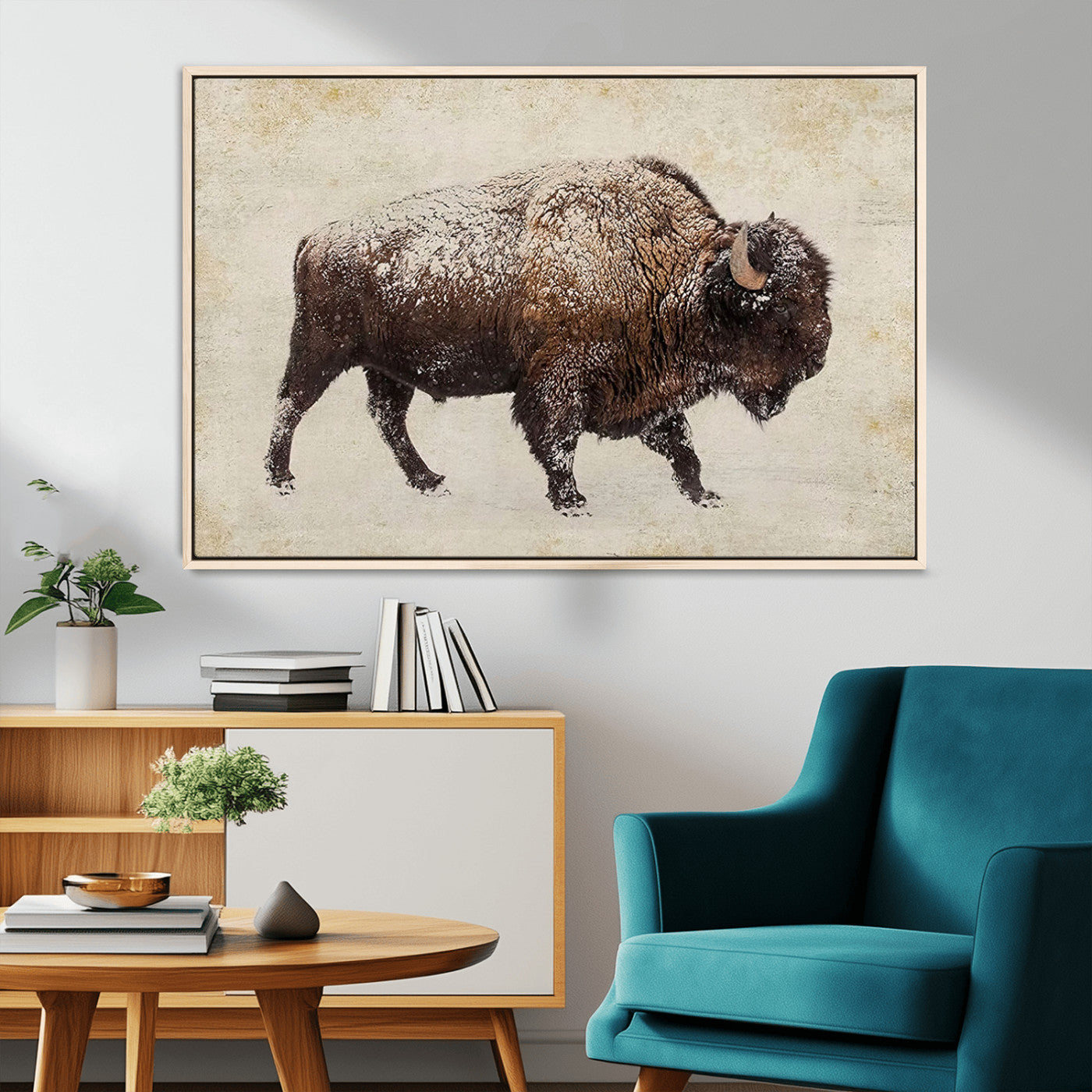 54810031-MGV-CV-36X24-Western Wall Art – Snow Covered Bison Canvas Print, Rustic Wildlife Photography Decor for Bedroom, Living Room, Office, Lodge,