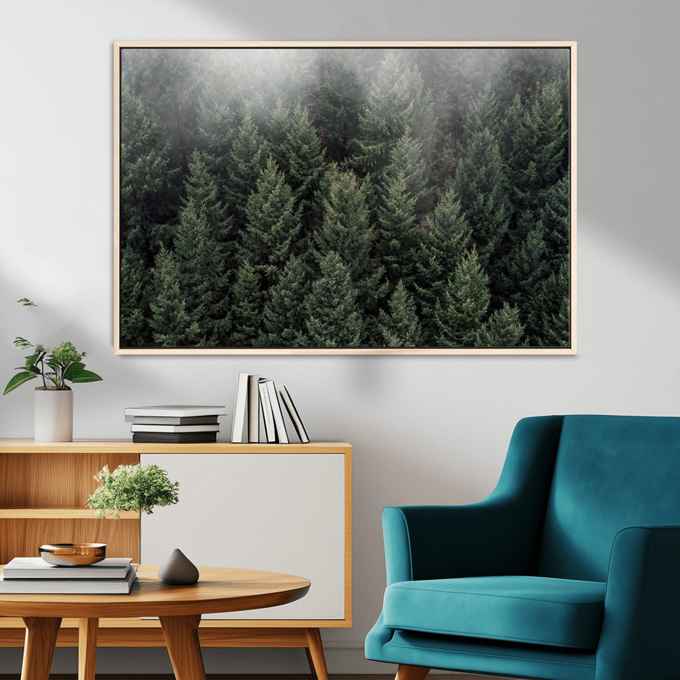 84059409-MGV-CV-36X24-Forest Wall Art – Misty Evergreen Trees Canvas Print, Tranquil Nature Photography Decor for Bedroom, Living Room, Office, Cabin or