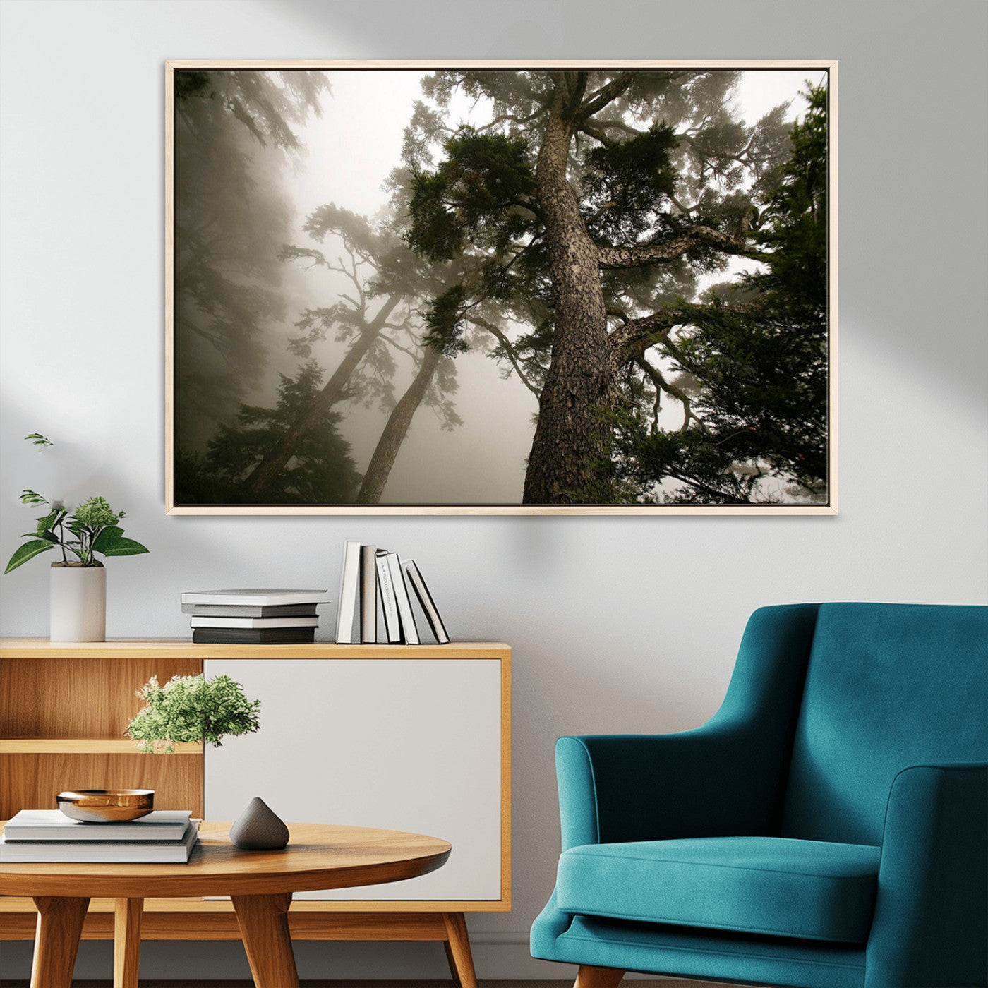 87969493-MGV-CV-36X24-Forest Wall Art – Misty Tall Trees Canvas Print, Dramatic Woodland Photography Decor for Bedroom, Living Room, Office, Cabin,