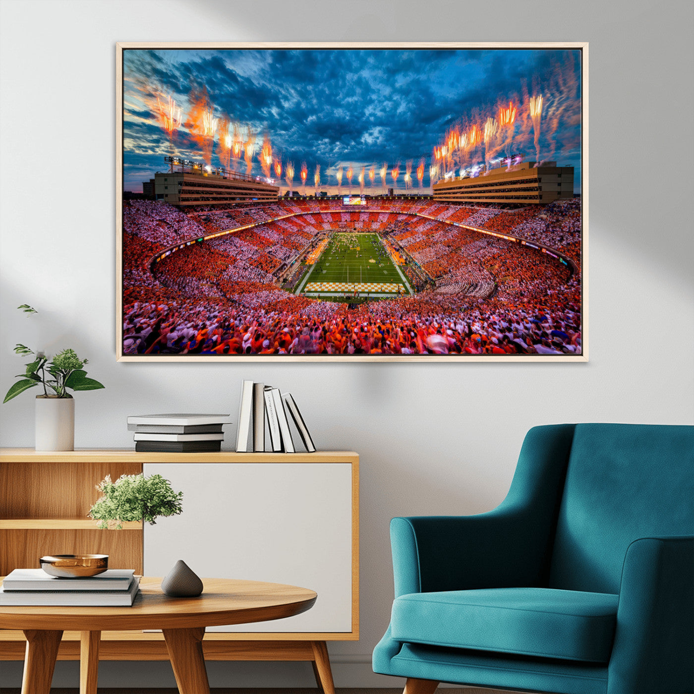 94266219-MGV-CV-36X24-Neyland Stadium Wall Art – Tennessee Volunteers Checkerboard Game Day Canvas Print, College Football Fireworks Decor for Man Cave