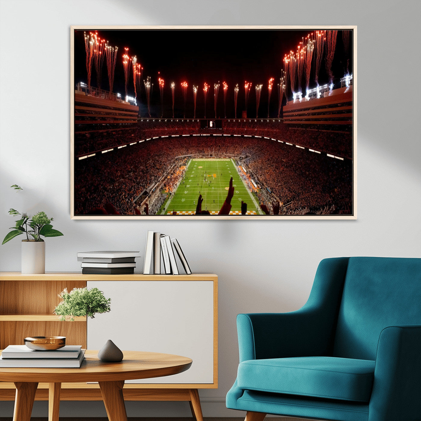 73358115-MGV-CV-36X24-Tennessee Volunteers Wall Art – Neyland Stadium Fireworks Night Game Canvas Print, Vols Football Checkerboard Endzone Sports Decor