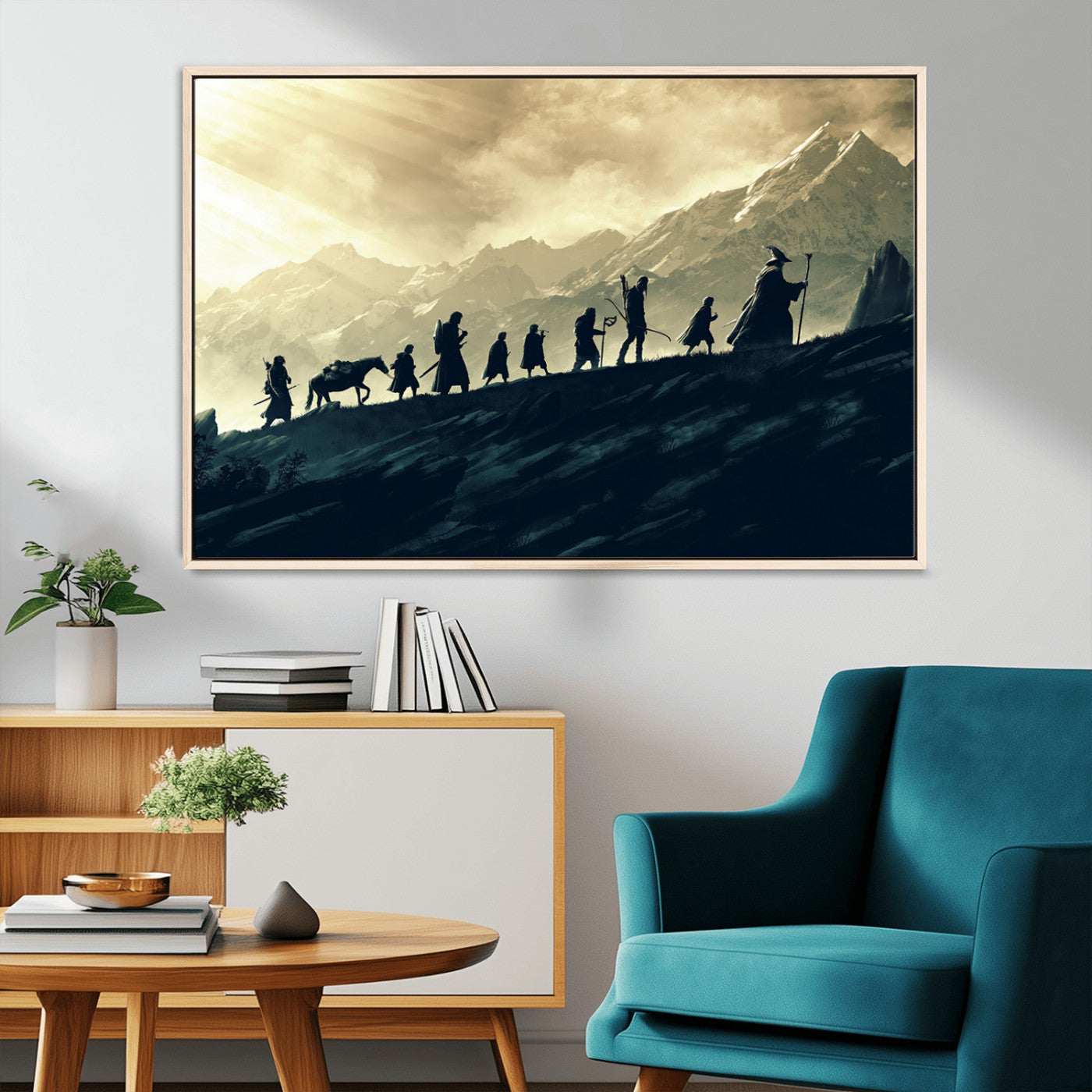 76547-MGV-CV-36X24-Fellowship Journey Wall Art Canvas Print, Framed LOTR Art Picture Print, Middle Earth Perfect Tolkien Fantasy Decor Artwork