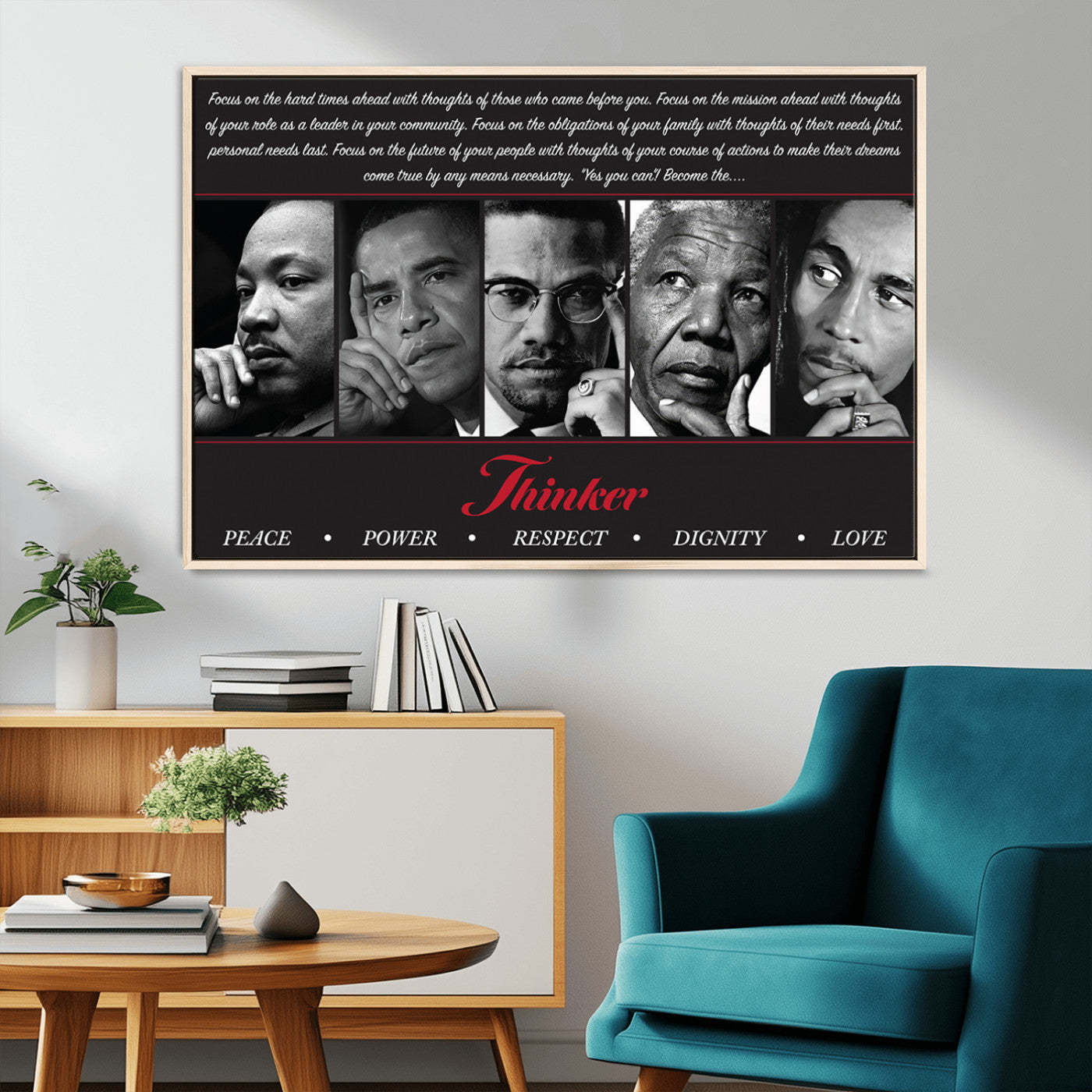 45112-MGV-CV-36X24-Black Icons Wall Art Canvas Print, Framed Thinker Art Picture Print, Motivational Quote Perfect Cultural Modern Decor Artwork