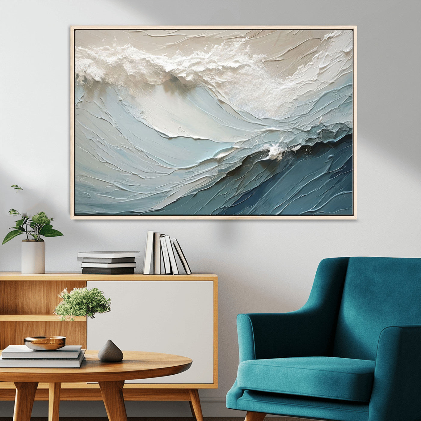 53646-MGV-CV-36X24-Ocean Wave Wall Art Canvas Print, Framed Textured Seascape Art Picture Print, Modern Ocean Perfect Minimal Coastal 2/2 Decor