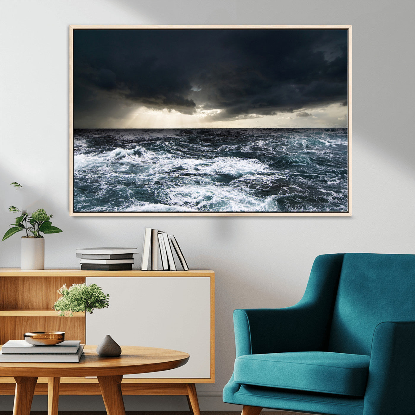 51359-MGV-CV-36X24-Stormy Ocean Wall Art Canvas Print, Framed Moody Seascape Art Picture Print, Ocean Storm Perfect Dramatic Coastal Decor Artwork