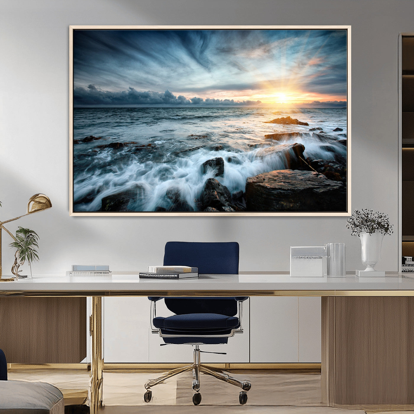 33428-MGV-CV-36X24-Ocean Sunrise Wall Art – Serene Seascape Canvas Print, Coastal Home or Office Decor, Perfect for Living Room, Bedroom, or Study