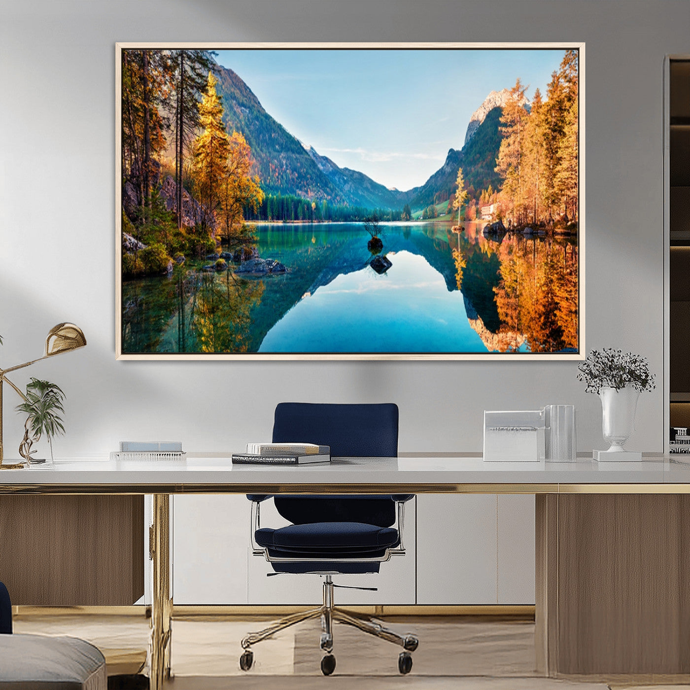 32962-MGV-FC-36X24_Natural-Mountain Lake Wall Art – Tranquil Autumn Landscape Canvas Print, Nature Reflection Decor for Living Room, Bedroom, Office or Cabin