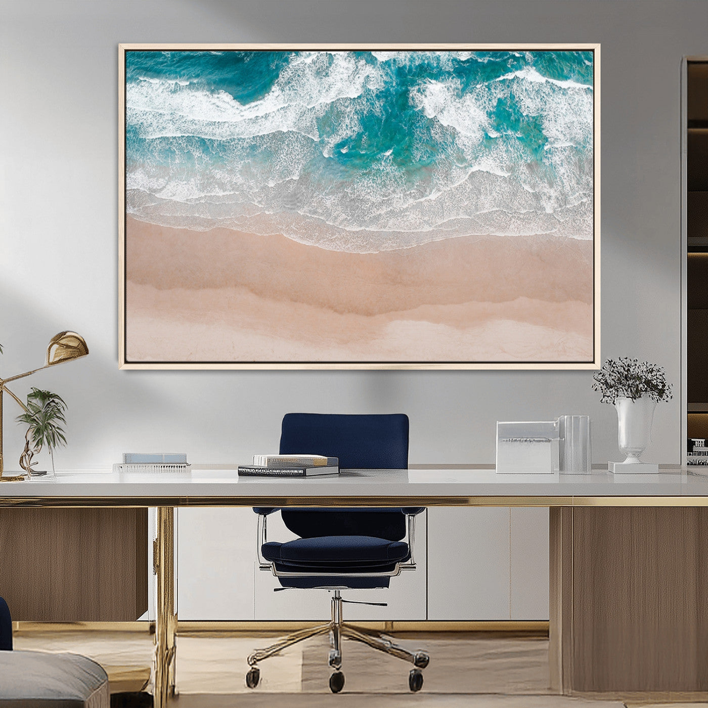 39236-MGV-CV-36X24-Ocean Beach Wall Art – Aerial View of Waves and Sand Canvas Print, Coastal Home Decor for Living Room, Bedroom, Office or Beach