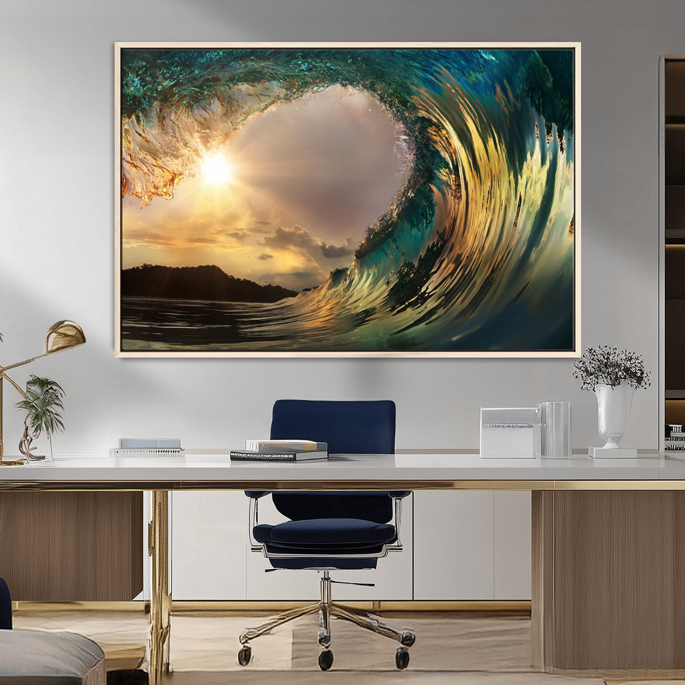 38256-MGV-CV-36X24-Ocean Wave Wall Art – Stunning Sunrise Through Curling Wave Canvas Print, Coastal Surf Photography Seascape Decor for Living Room,