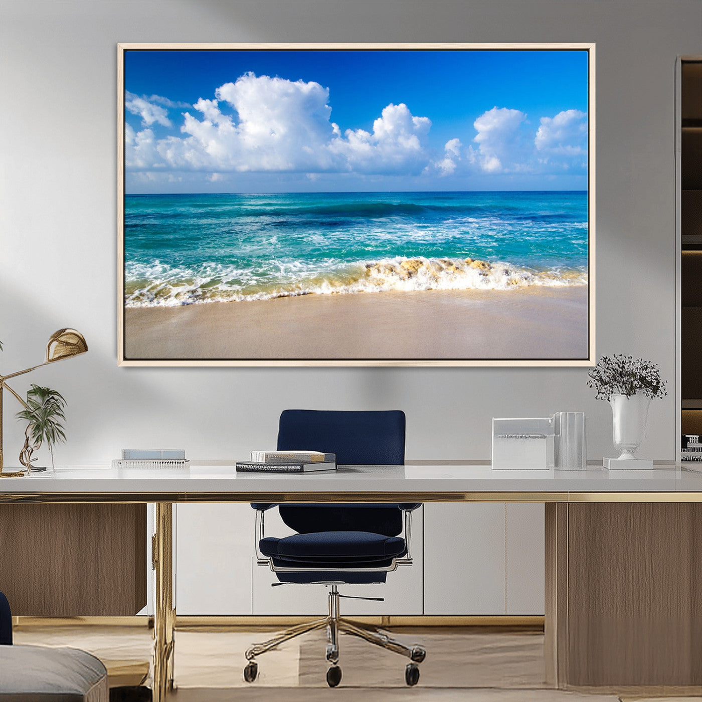 60364-MGV-CV-36X24-Tropical Ocean Wave Wall Art – Serene Blue Sea and White Sand Beach Canvas Print, Coastal Landscape Decor for Living Room, Bedroom