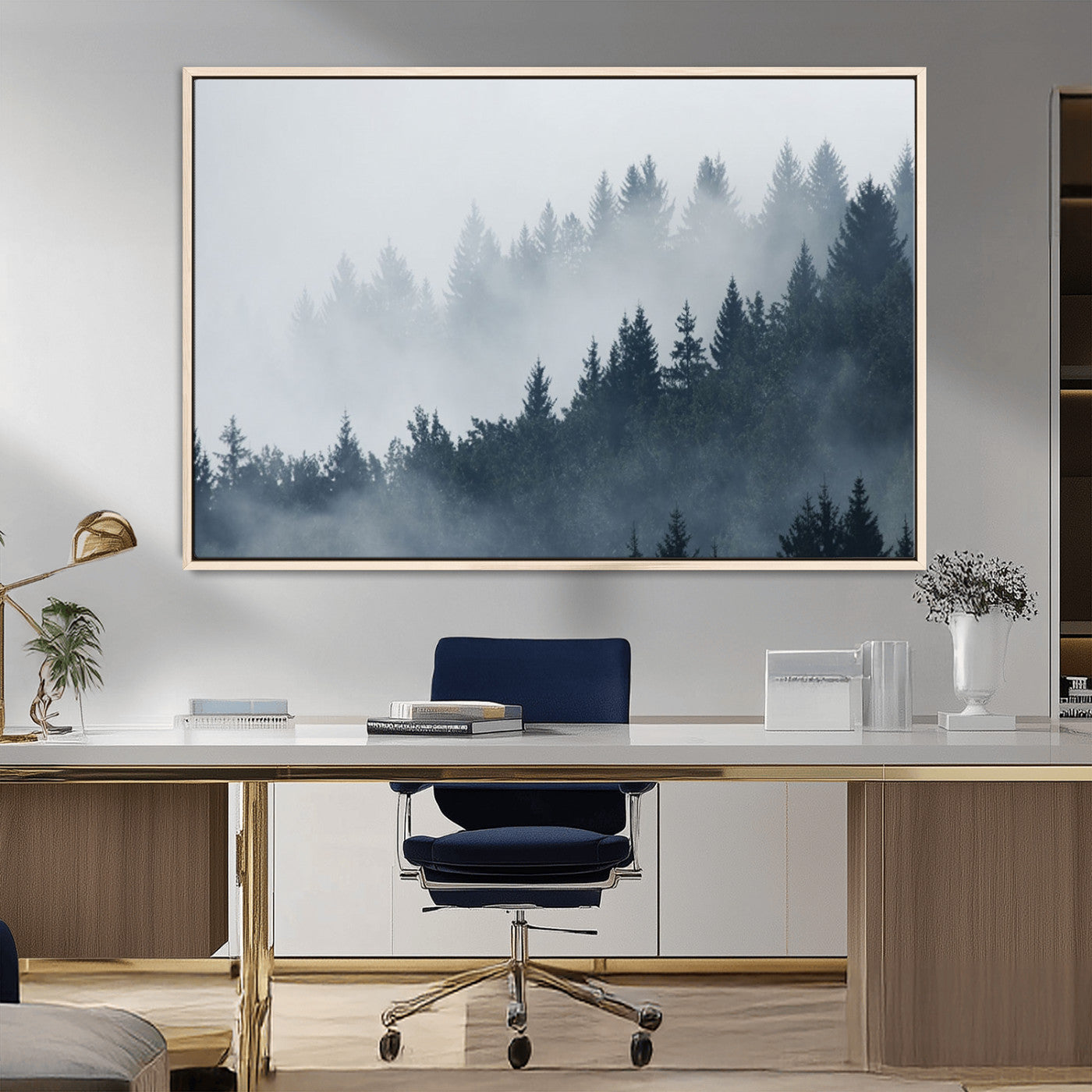 23671-MGV-CV-36X24-Misty Forest Wall Art – Serene Foggy Pine Trees Landscape Canvas Print, Tranquil Nature Decor for Living Room, Bedroom or Office