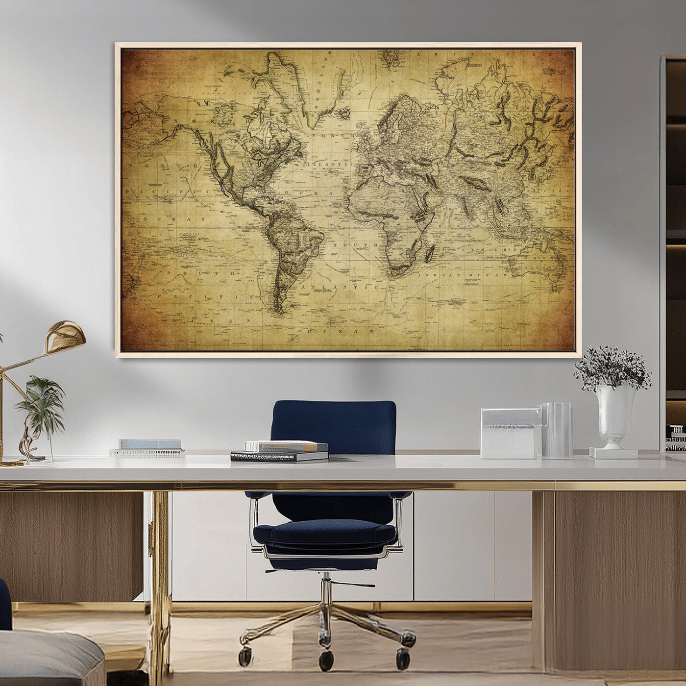 20669-MGV-CV-36X24-World Map Wall Art – Antique Style Old World Atlas Print, Rustic Travel Decor for Office, Study, Library or Living Room