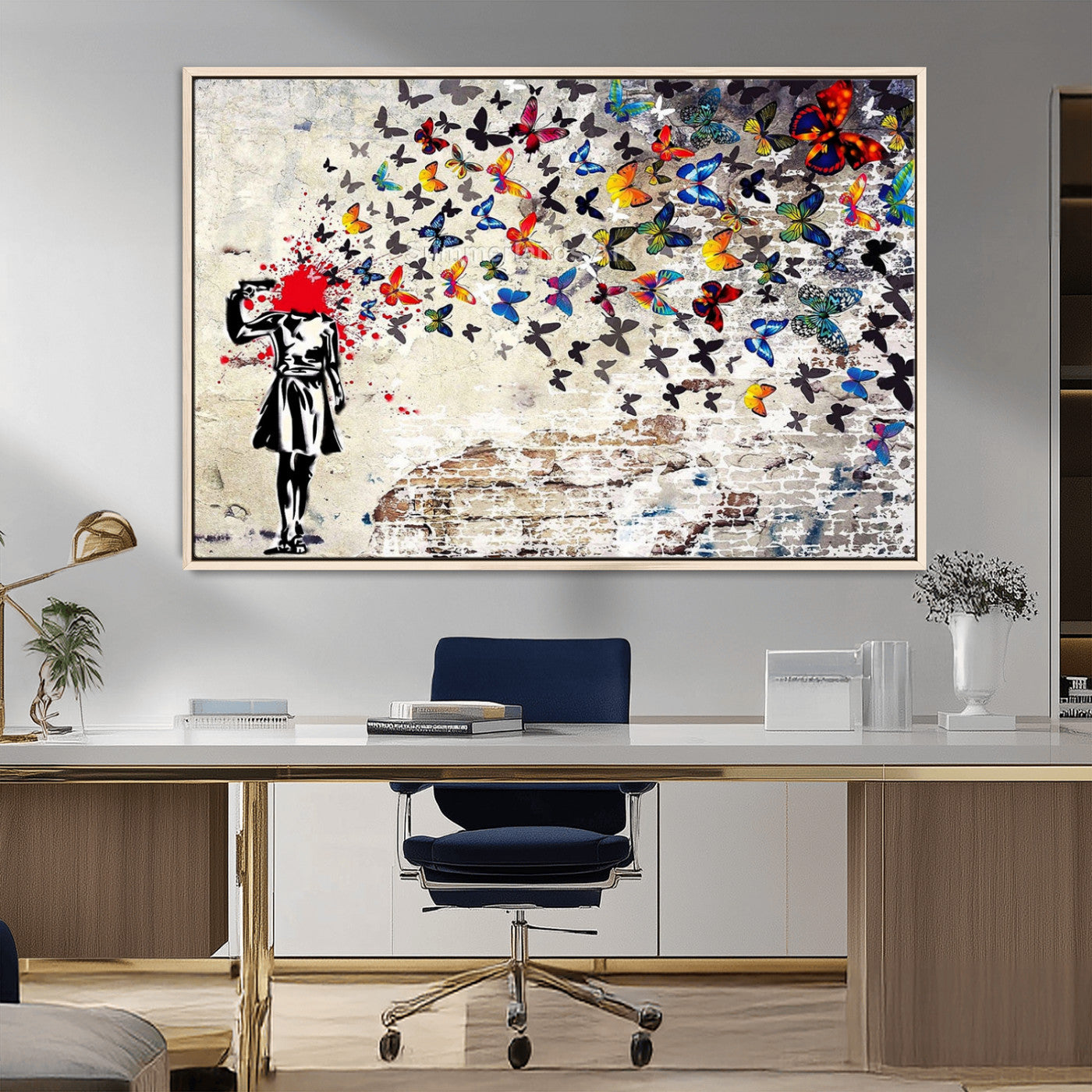 88654-MGV-CV-36X24-Butterfly Explosion Graffiti Wall Art – Street Art Canvas Print, Colorful Butterfly Spray Mural, Modern Abstract Urban Wall Decor
