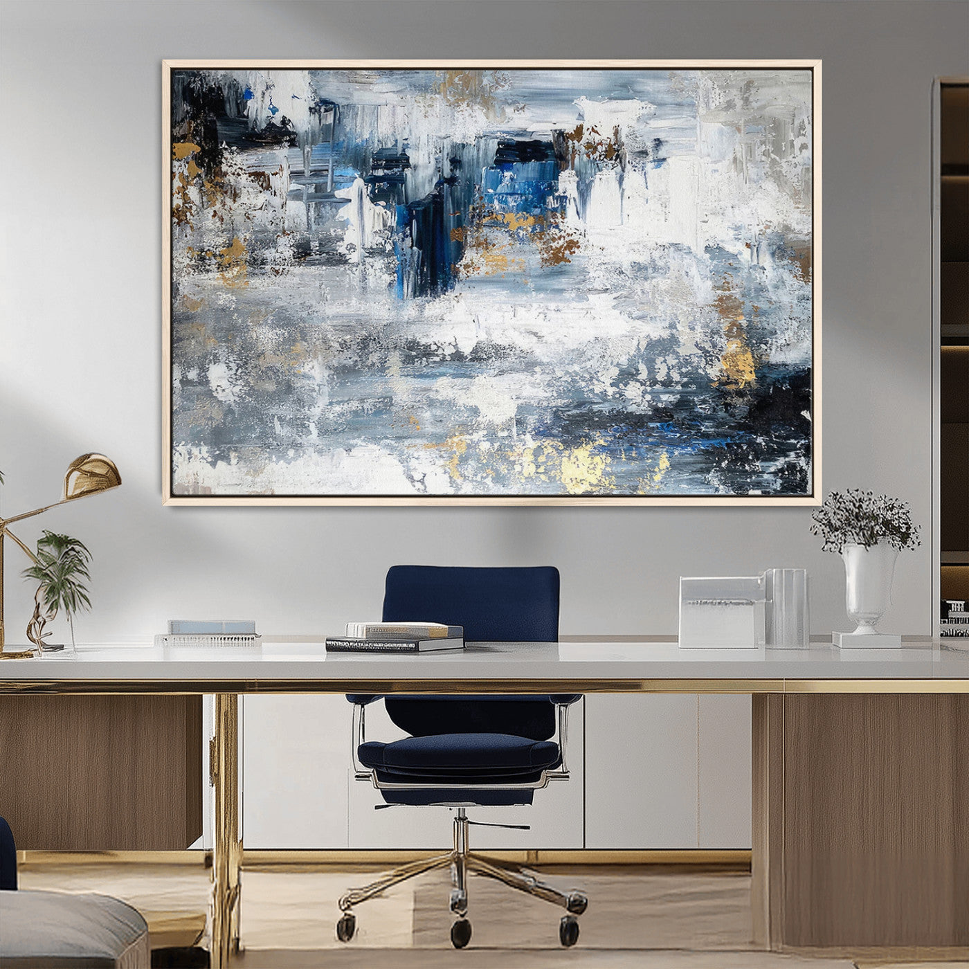 59716-MGV-CV-36X24-Abstract Blue and Gold Wall Art – Modern Textured Canvas Print, Contemporary Painting for Living Room, Bedroom, or Office Decor