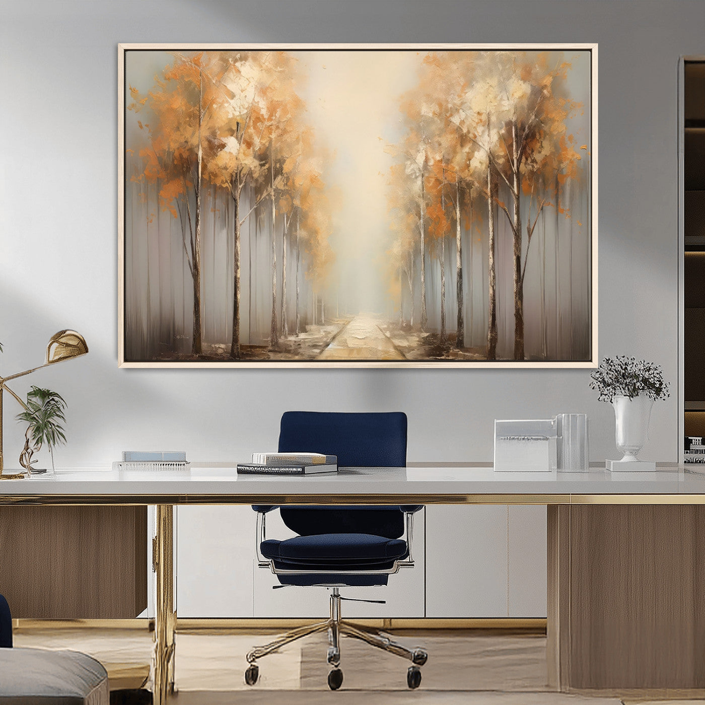 95004-MGV-FC-36X24_Natural-Autumn Forest Path Wall Art – Hand Painted Canvas Print with Golden Trees, Modern Nature Landscape Decor for Living Room, Bedroom