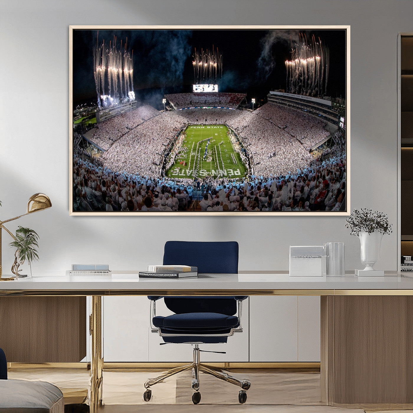 11391-MGV-CV-36X24-Penn State Stadium Wall Art – Panoramic White Out Football Game Canvas Print, College Sports Decor for Office, Man Cave, or Living
