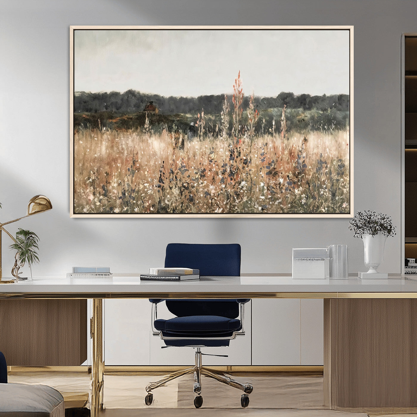 46308-MGV-FC-36X24_Natural-Wildflower Field Wall Art – Rustic Meadow Landscape Canvas Print, Country Nature Decor for Living Room, Bedroom or Farmhouse
