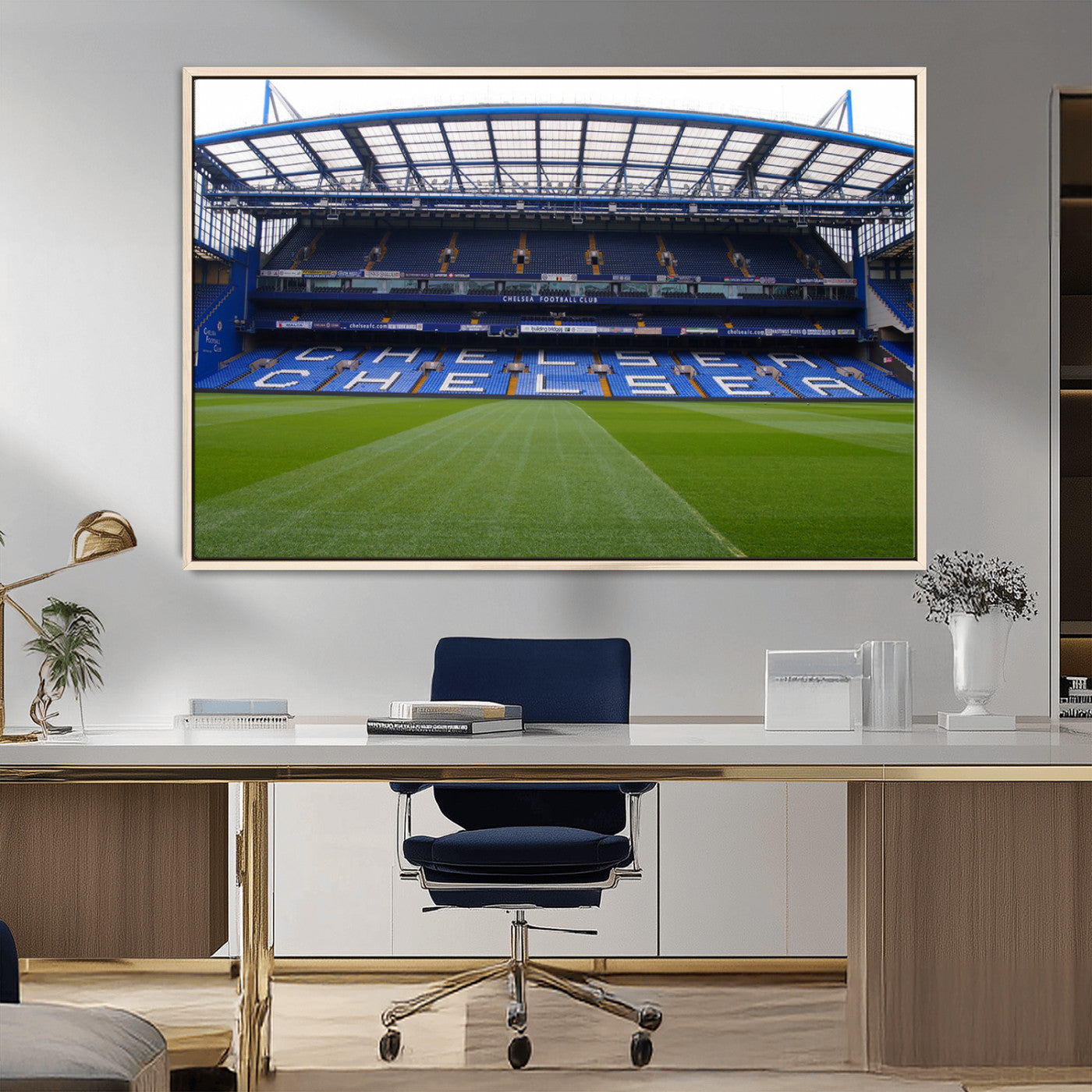 59508-MGV-FC-36X24_Natural-Chelsea Stadium Wall Art – Stamford Bridge Football Arena Canvas Print, Iconic Soccer Artwork for Living Room, Office, Game Room