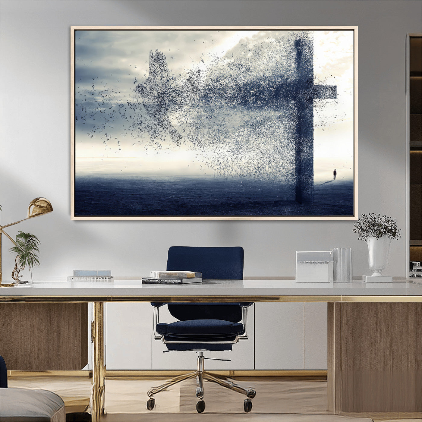 55718-MGV-CV-36X24-Surreal Cross Wall Art – Spiritual Faith Canvas Print, Abstract Christian Artwork with Modern Religious Symbol for Living Room,