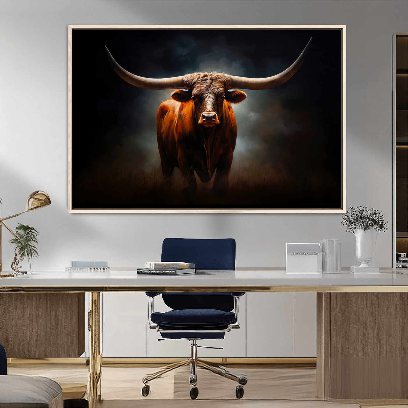 48896-MGV-CV-36X24-Texas Longhorn Wall Art – Rustic Western Bull Canvas Print and Farmhouse Cattle Painting for Living Room, Ranch, or Office Decor .