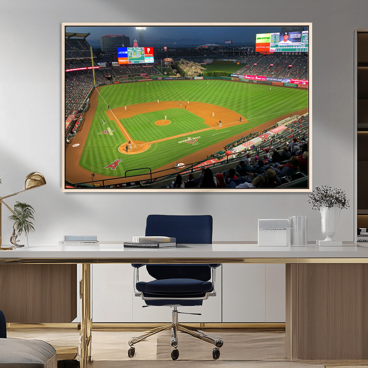 93707-MGV-CV-36X24-Los Angeles Stadium Wall Art Canvas Print, Framed Angel Stadium Field Art Picture Print, Anaheim Stadium Perfect Sports Room Decor