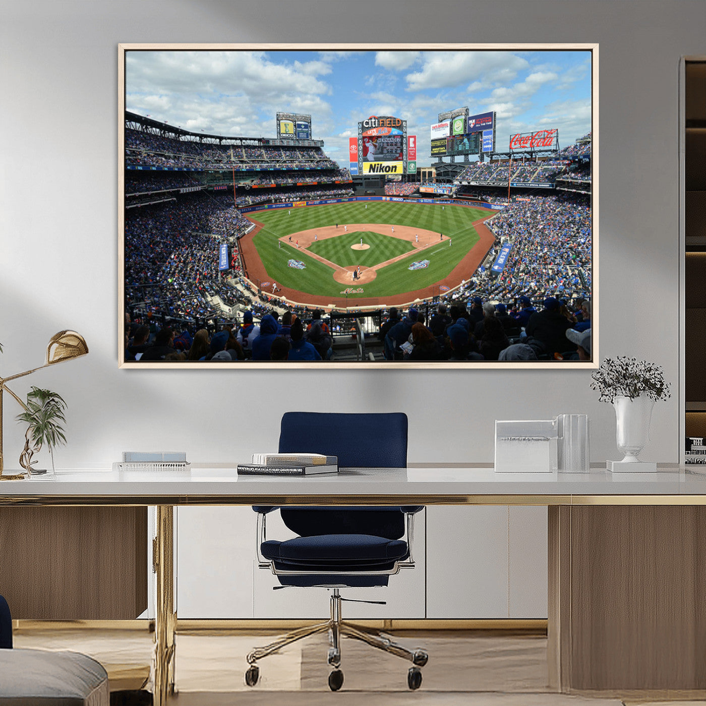 22910-MGV-CV-36X24-City Field Stadium Wall Art Canvas Print, Framed New York Stadium Art Picture Print, City Field Perfect Sport Room Decor Artwork