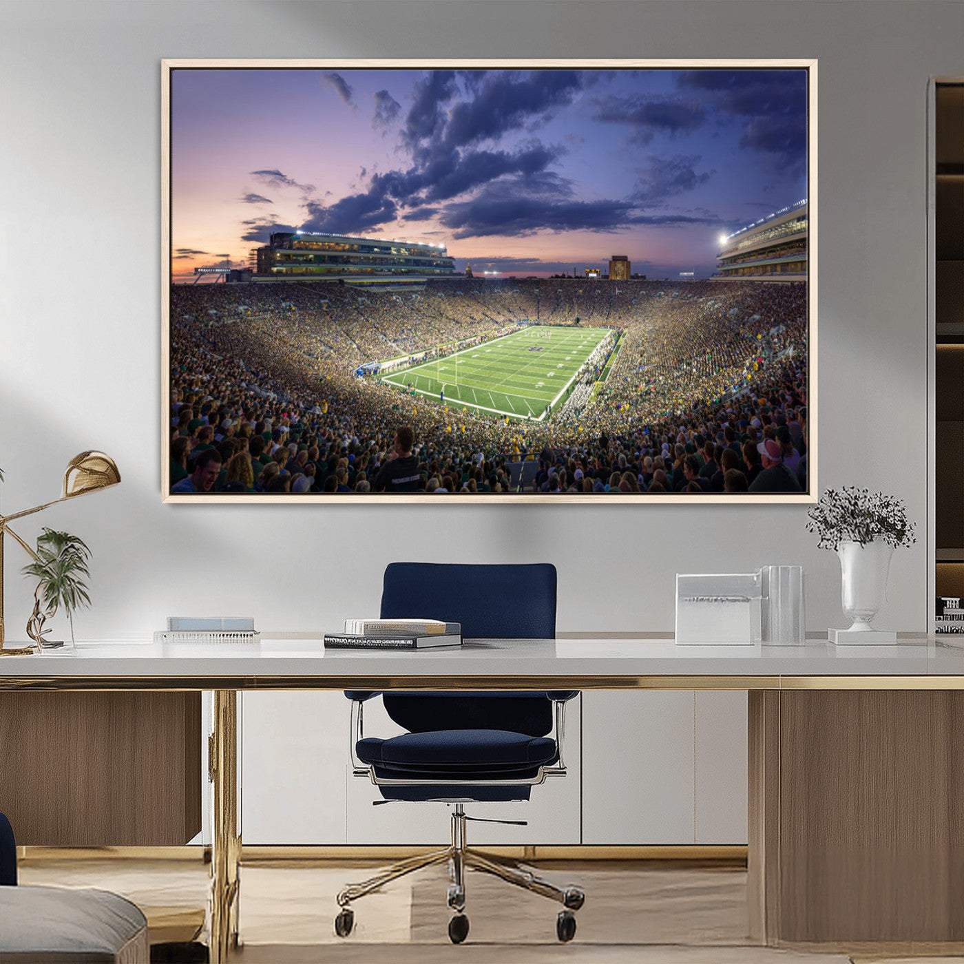 50825-MGV-CV-36X24-Notre Dame Stadium Wall Art Canvas Print, Framed Indiana Stadium Art Picture Print, Football Stadium Perfect Sports Room Decor