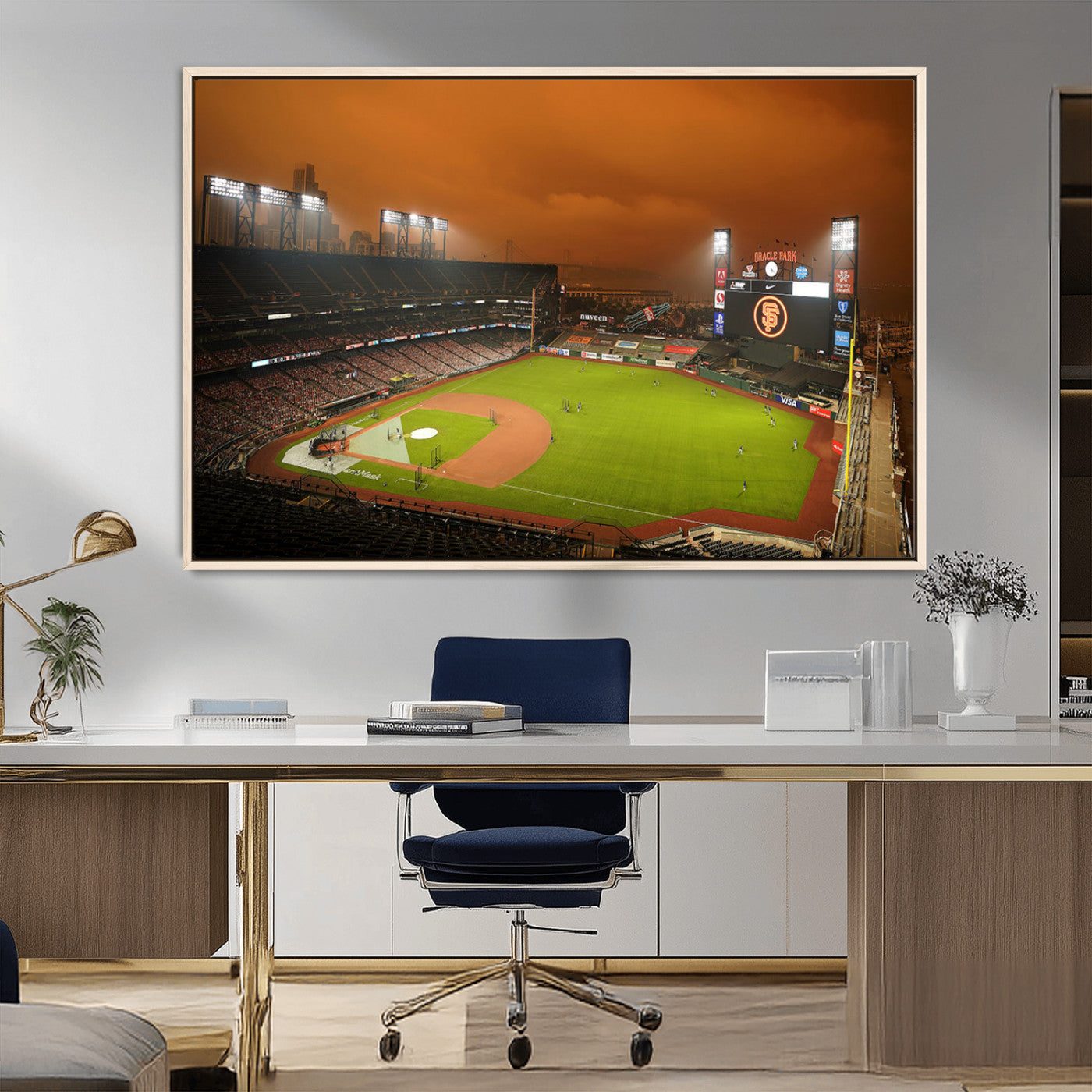 31315-MGV-CV-36X24-Oracle Park Stadium Wall Art Canvas Print, Framed California Stadium Art Picture Print, Oracle Park Field Perfect Sport Room Decor