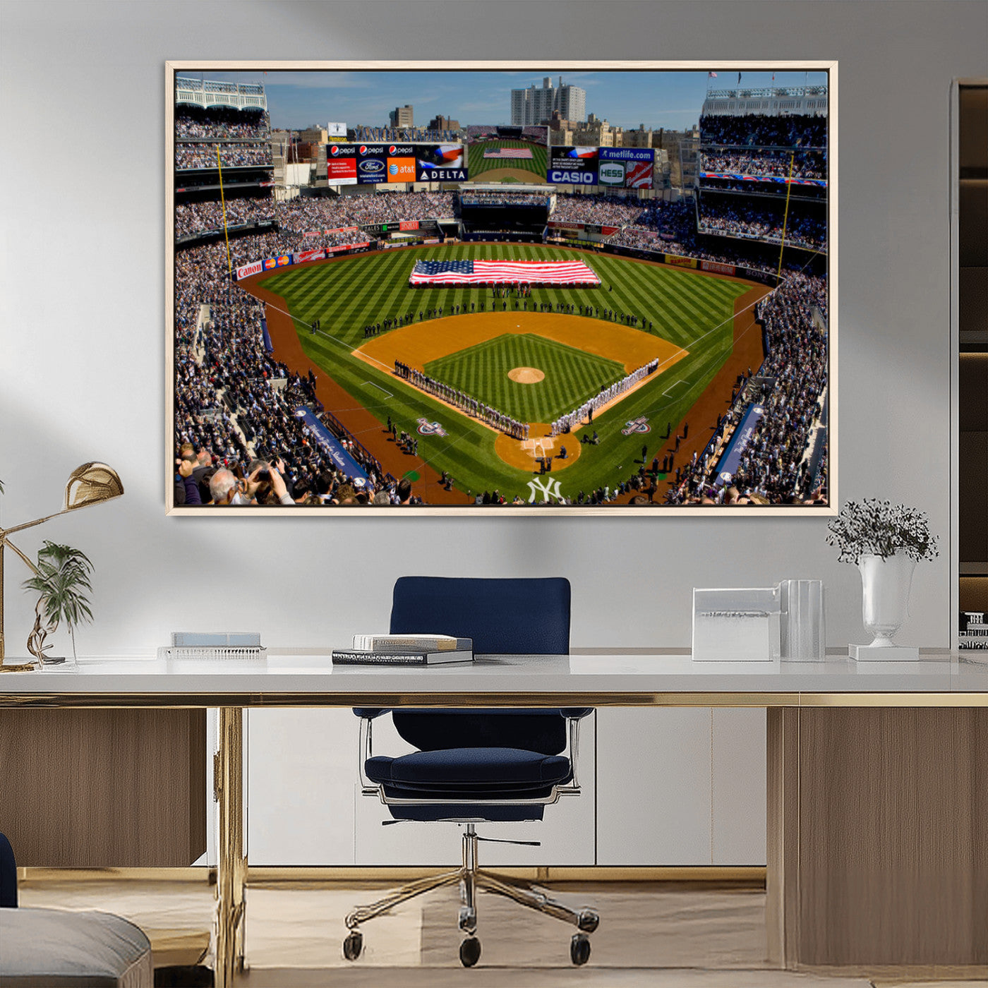 20879-MGV-FC-36X24_Natural-Yankee Stadium Wall Art Canvas Print, Framed New York Stadium Art Picture Print, Yankee Field Perfect Sport Room Decor Artwork