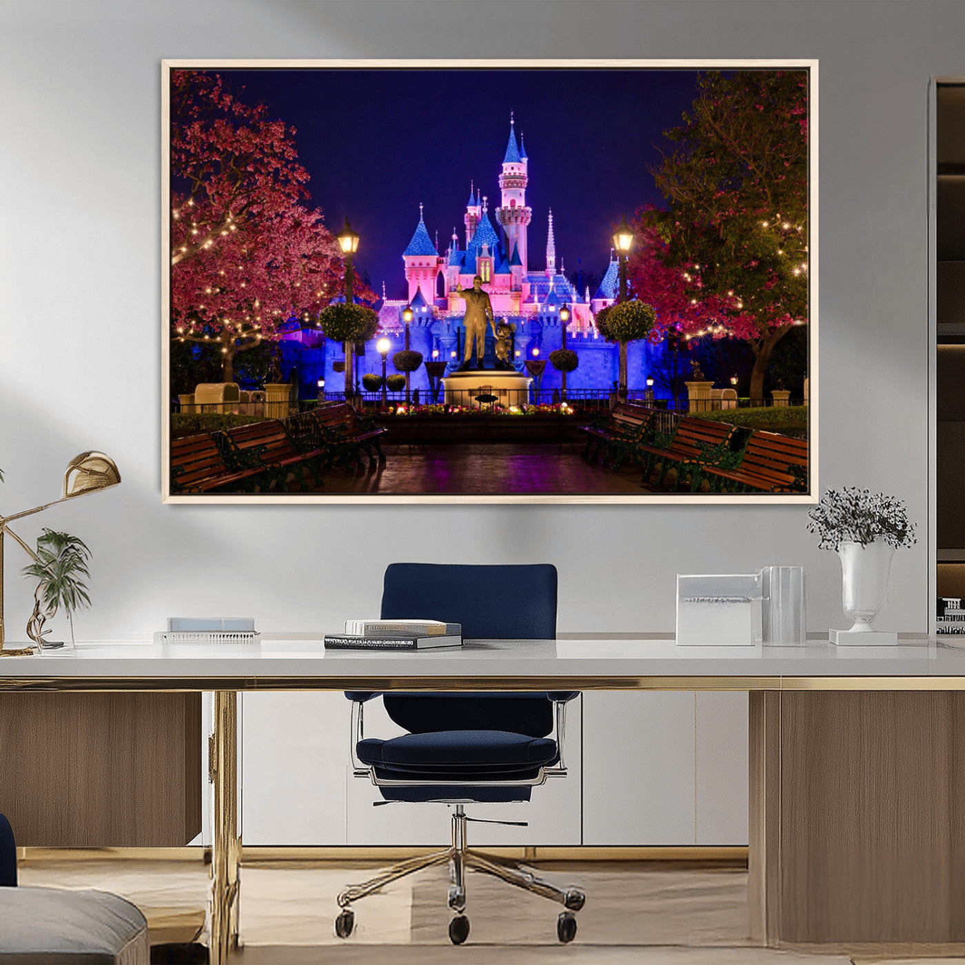 79435-MGV-CV-36X24-Disney Castle Wall Art Canvas Print, Framed Magic Kingdom Art Picture Print, Disney World Perfect Child Room Decor Artwork