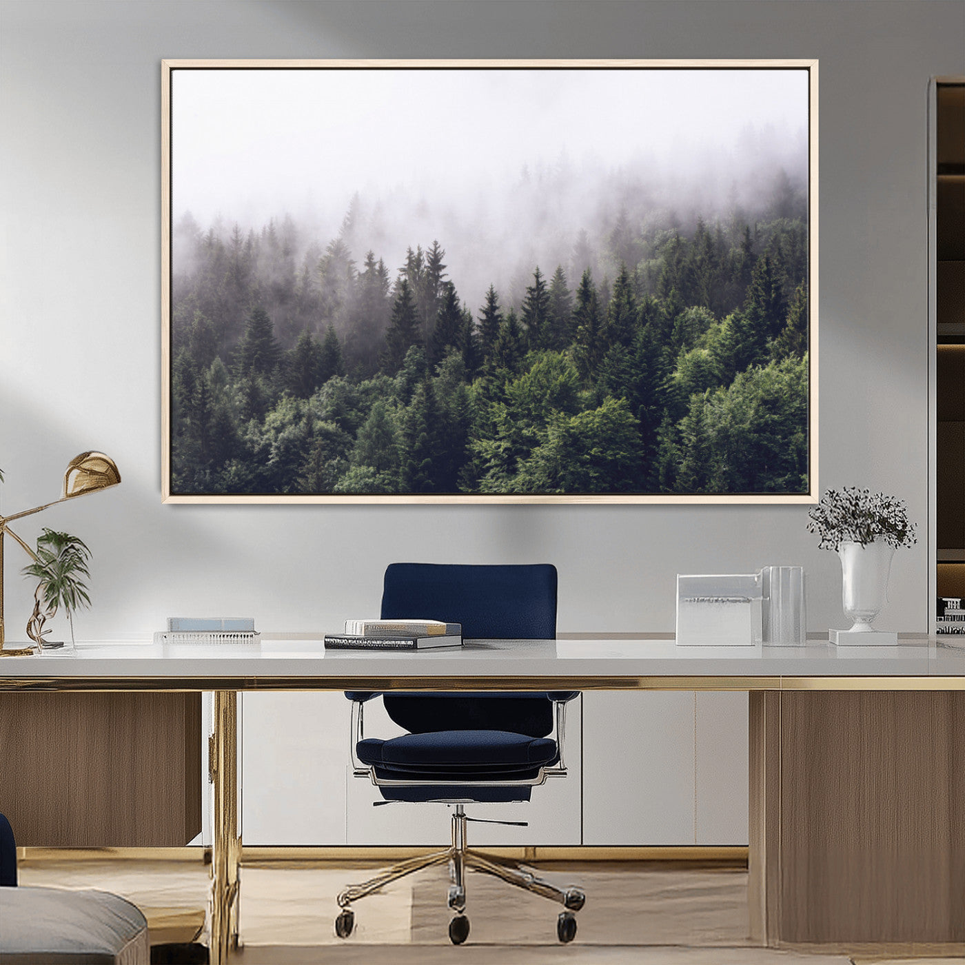 42578900-MGV-CV-36X24-Misty Forest Wall Art – Serene Mountain Pine Tree Canvas Print, Nature Landscape Decor for Bedroom, Living Room, Office or Rustic