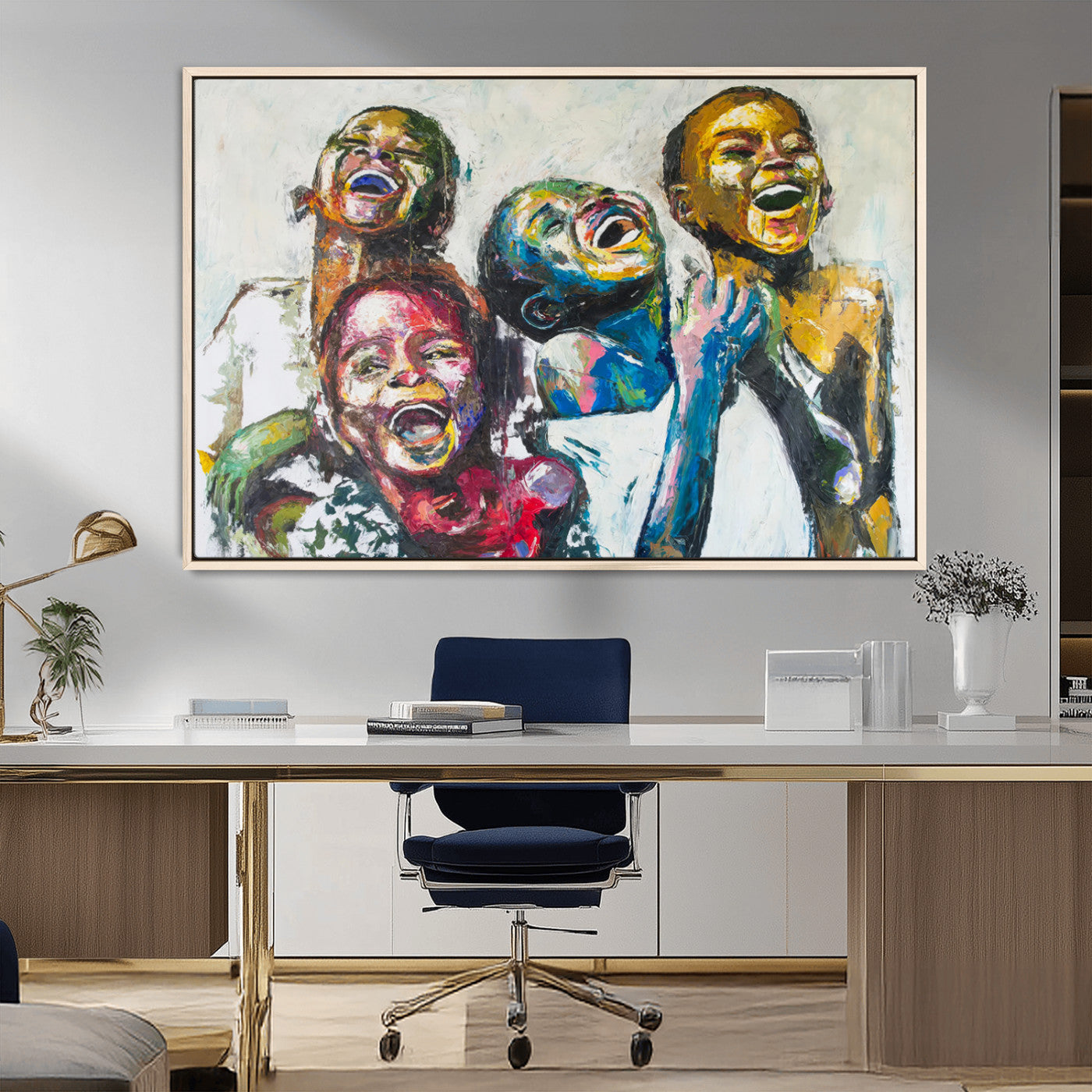 58627-MGV-CV-36X24-Joyful Children Wall Art – Colorful Abstract Canvas Painting of Kids Laughing, Vibrant Modern Home Decor for Living Room, Office