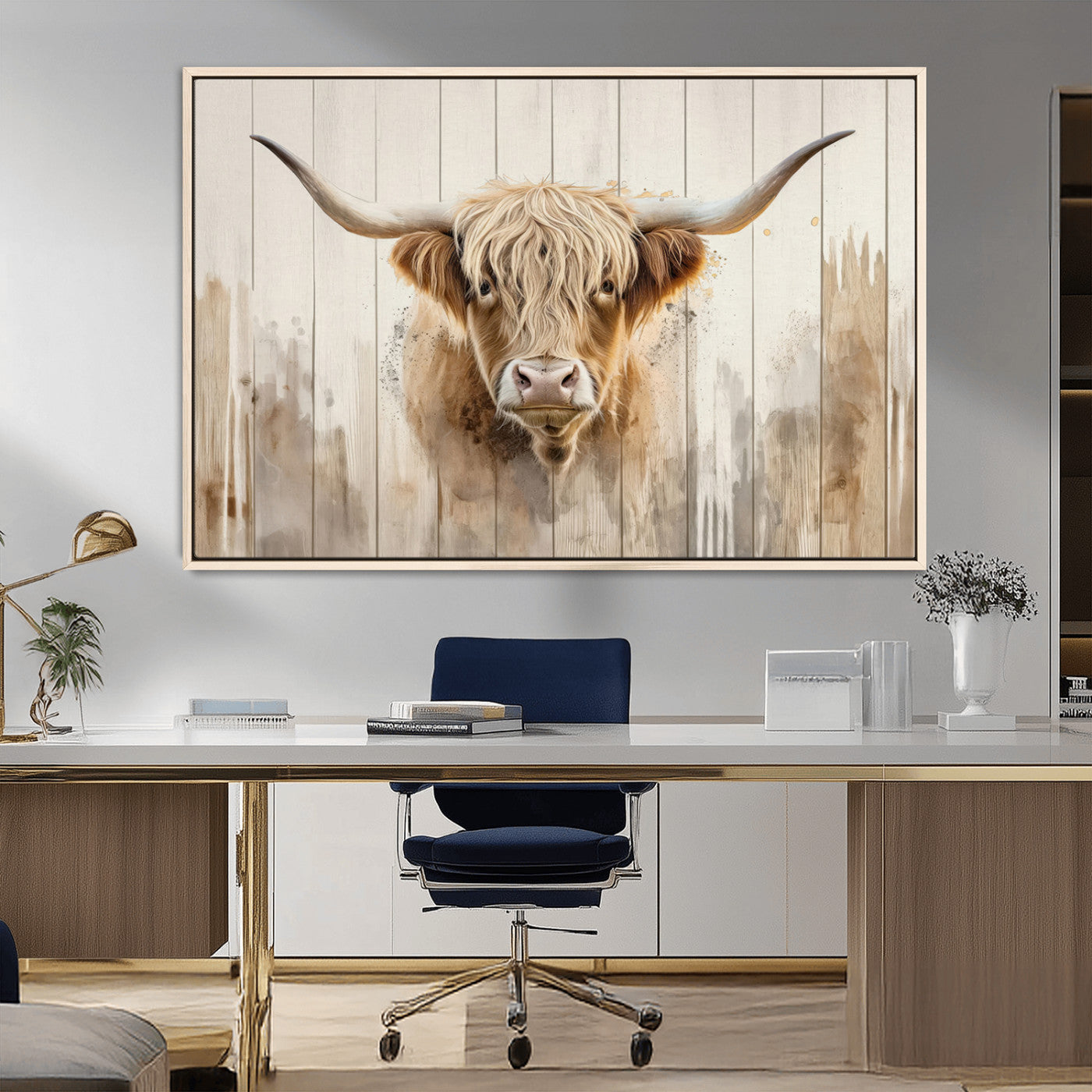 83059-MGV-CV-36X24-Highland Cow Wall Art – Rustic Farmhouse Animal Canvas Print, Country Style Watercolor Painting Poster for Living Room, Bedroom,