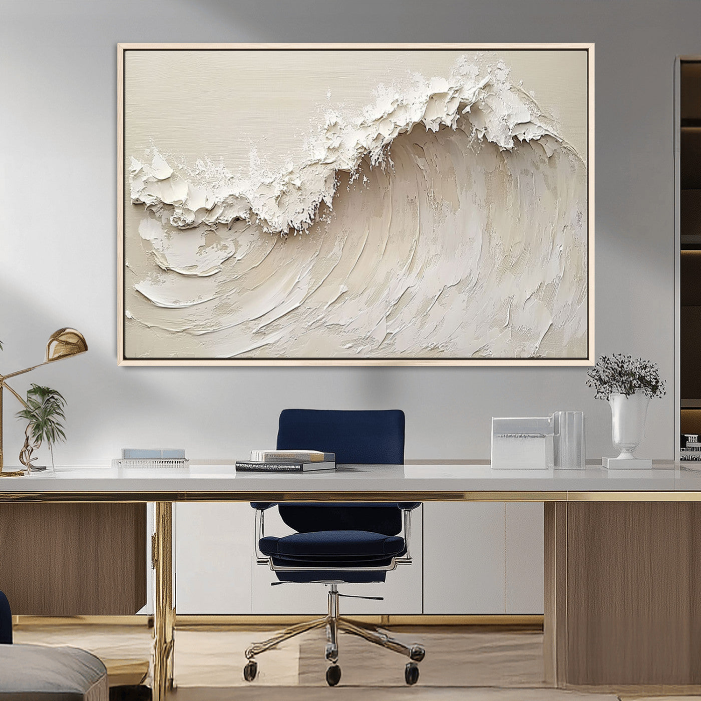 45175-MGV-CV-36X24-Textured Wave Wall Art Canvas Print, Framed Minimal Seascape Art Picture Print, Elegant Wave Perfect Modern Coastal Decor Artwork