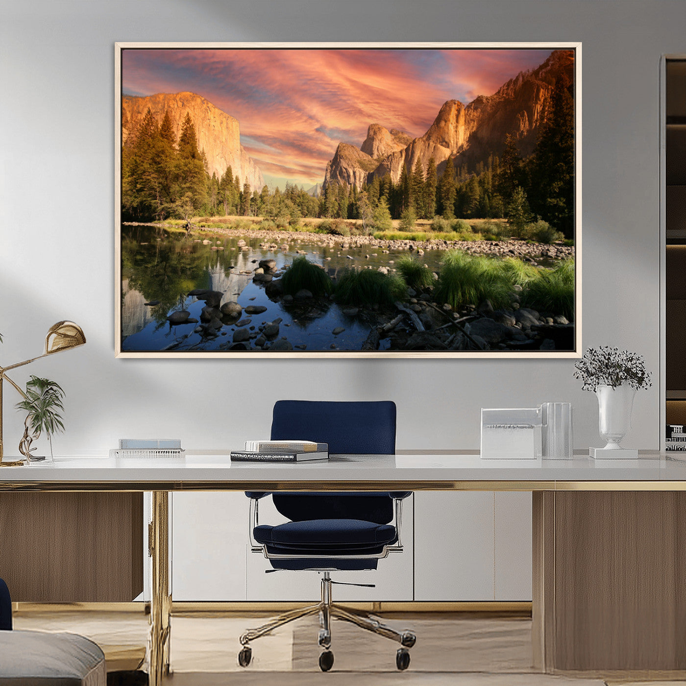 31199457-MGV-FC-36X24_Natural-Yosemite Valley Wall Art Canvas Print, Framed El Capitan Art Picture Print, Sunset Sky Perfect Vibrant Western Decor Artwork