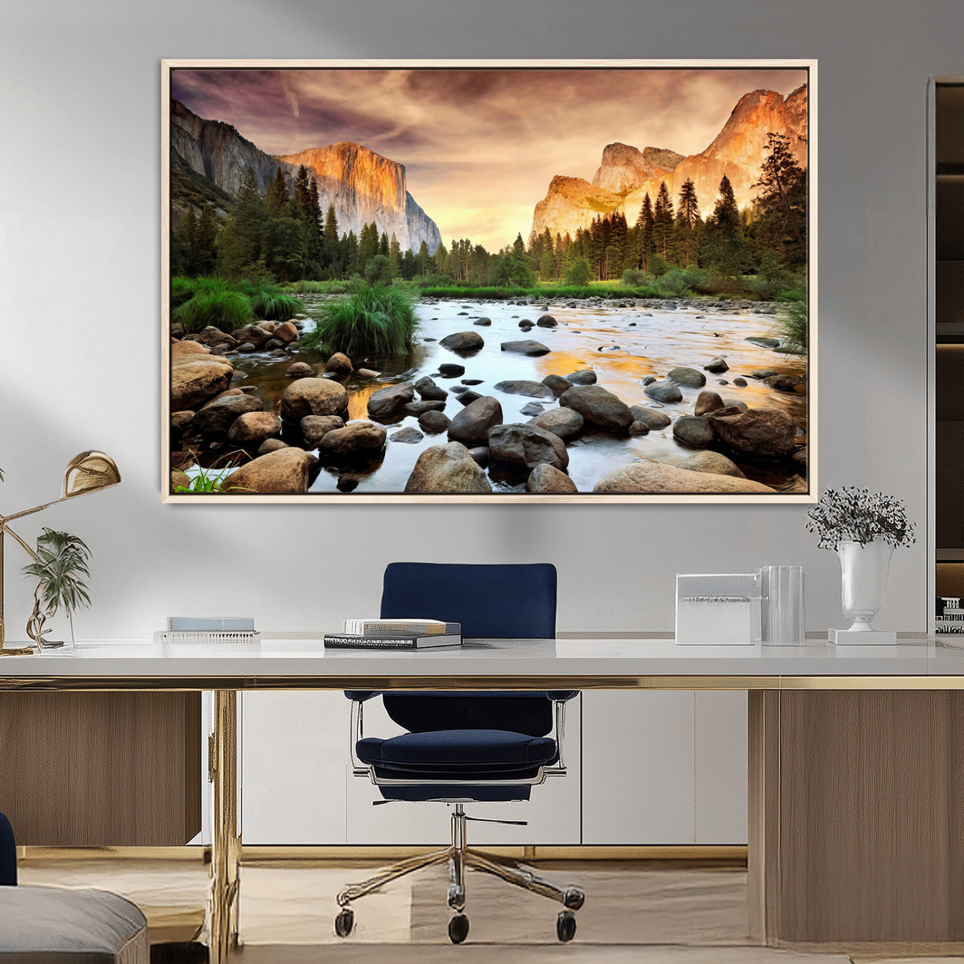 90956031-MGV-CV-36X24-Yosemite Valley Wall Art – Scenic Mountain River Landscape Canvas Print, Nature Photography for Living Room, Bedroom, Cabin,