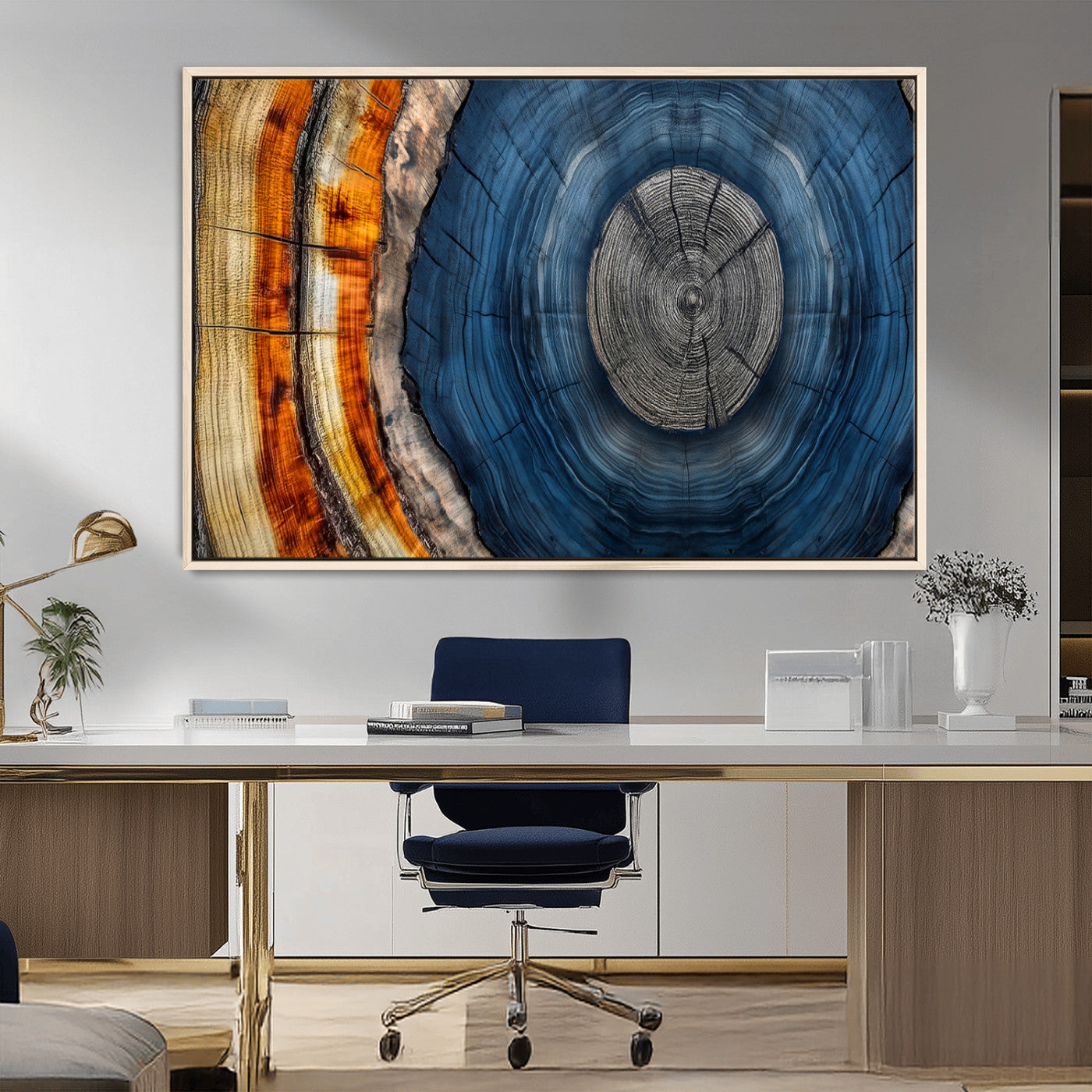 84489410-MGV-CV-36X24-Framed Abstract Tree Ring Wall Art Print, Natural Rustic Wood Texture Canvas Print, Wood Tree Stump Farmhouse, Log Cabin Wooden
