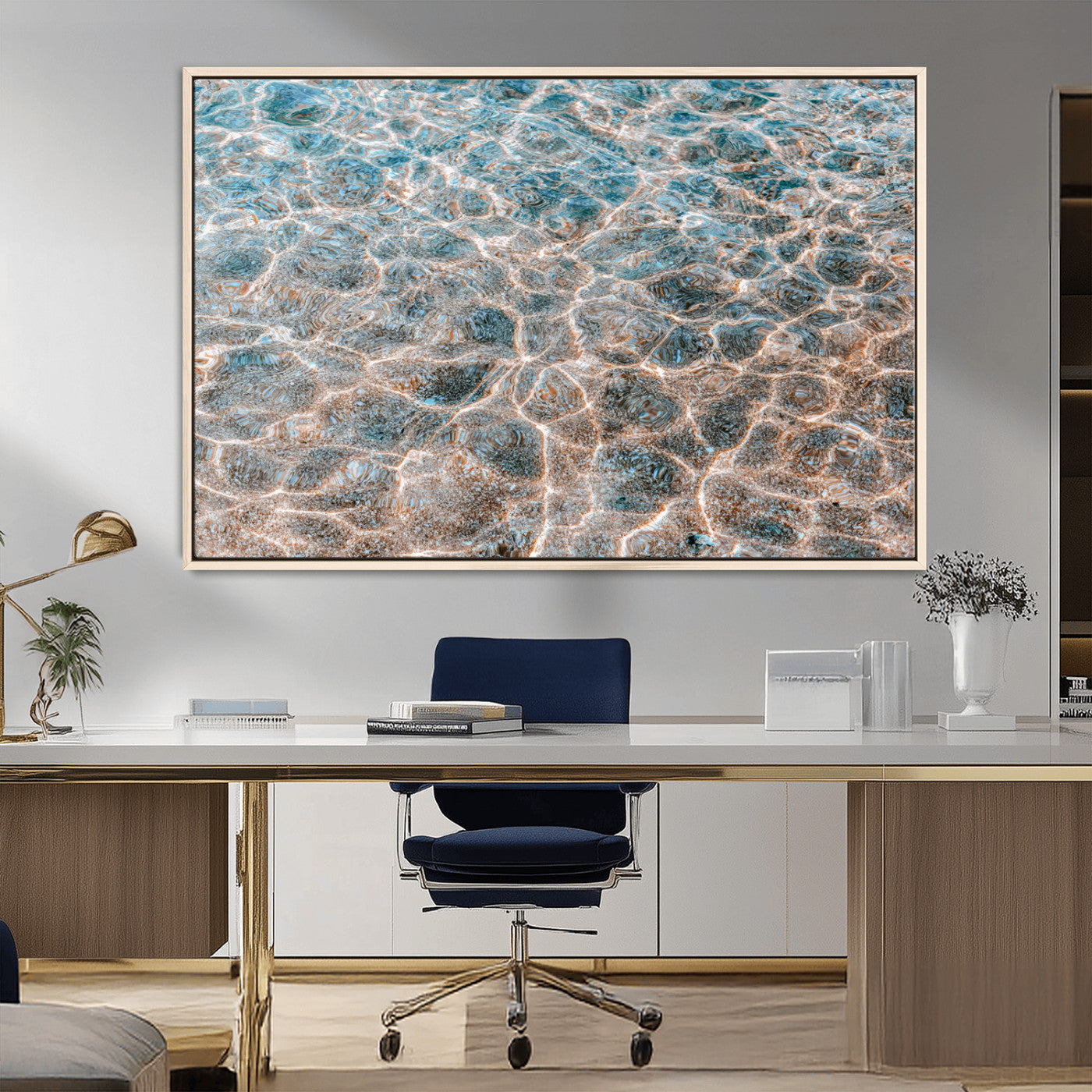 26580287-MGV-CV-36X24-Clear Water Wall Art Canvas Print, Framed Sunlit Ripples Art Picture Print, Ocean Texture Perfect Modern Coastal Decor Artwork